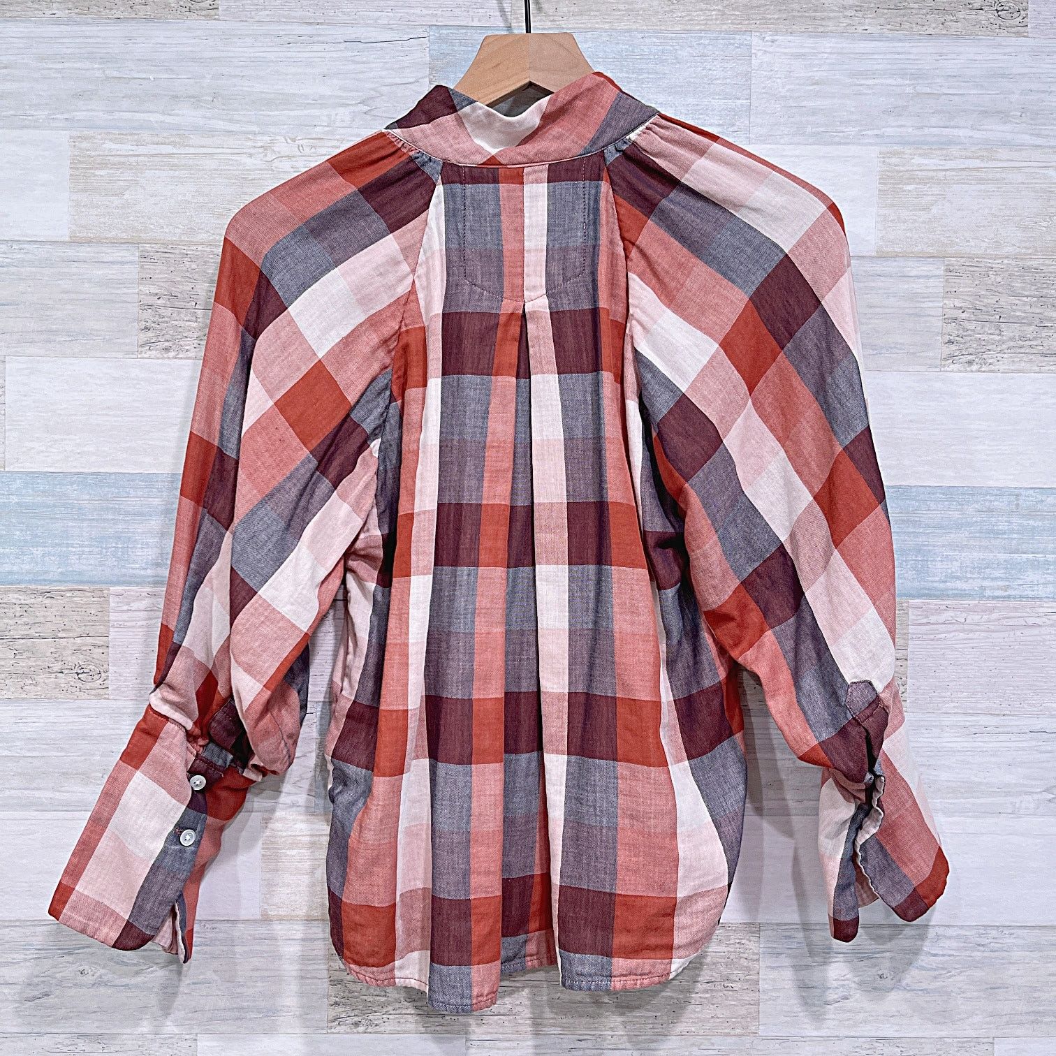 Joie JOIE Dia Plaid Henley Double Cloth Top Brown Orange 3/4 XS Size XS / US 0-2 / IT 36-38 - 4 Thumbnail