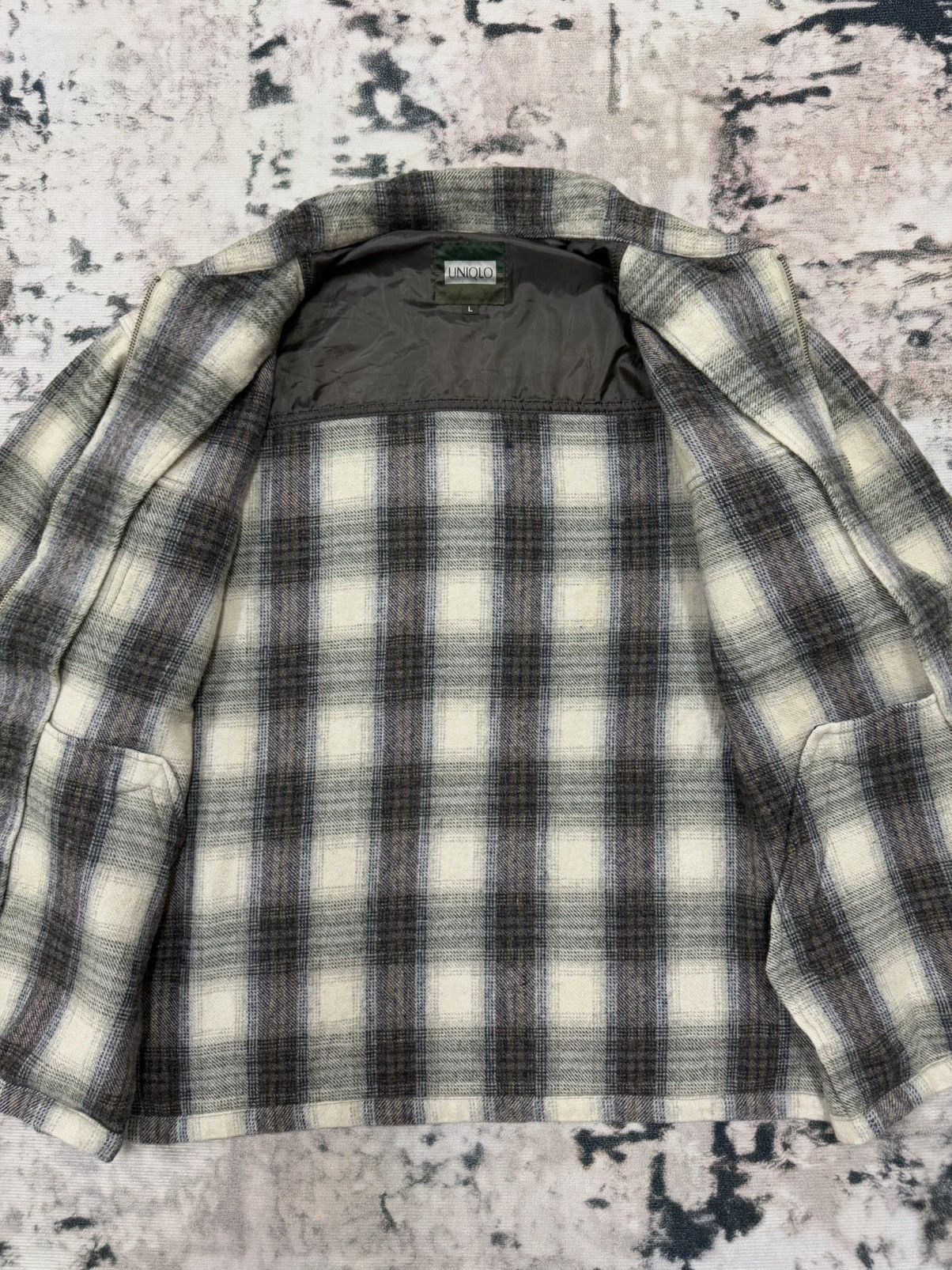 Japanese Brand × Uniqlo × Vintage Vintage 90s Uniqlo Plaid Tweed Chekered Flanel Wool Jacket Size US L / EU 52-54 / 3 - 7 Thumbnail