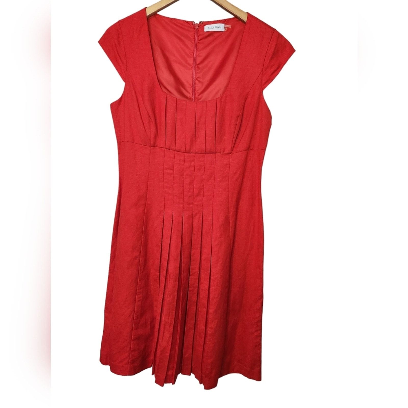 Calvin Klein Calvin Klien Red Linen pleated fit and flare dress 8 Size M / US 6-8 / IT 42-44 - 12 Thumbnail