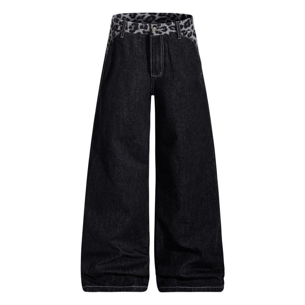 Jean Men's loose-fitting wide-leg leopard print patchwork jeans Size US 32 / EU 48 - 1 Thumbnail