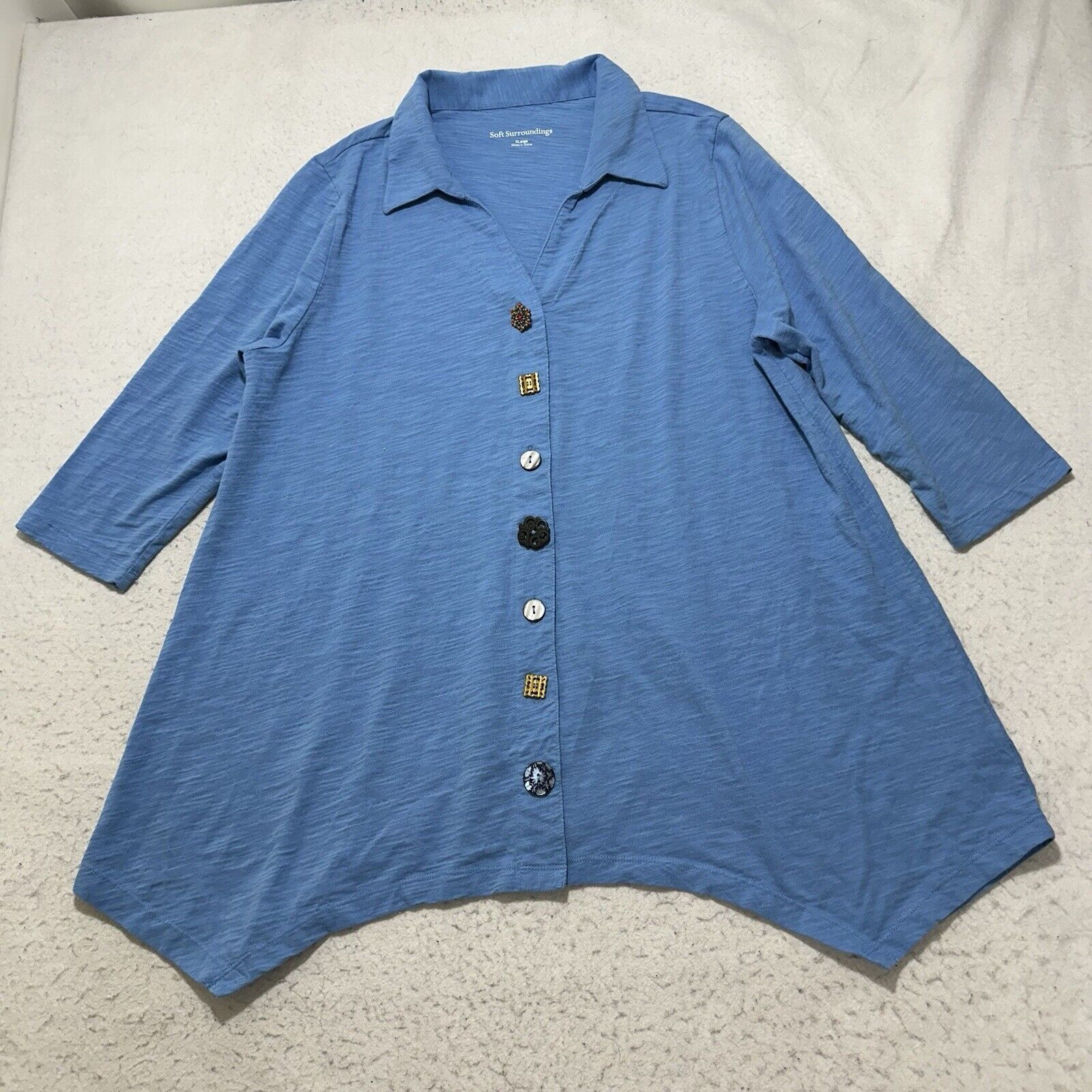 Other Soft Surroundings XL Blue Danielle Button Front Tunic Blouse Size XL / US 12-14 / IT 48-50 - 1 Thumbnail