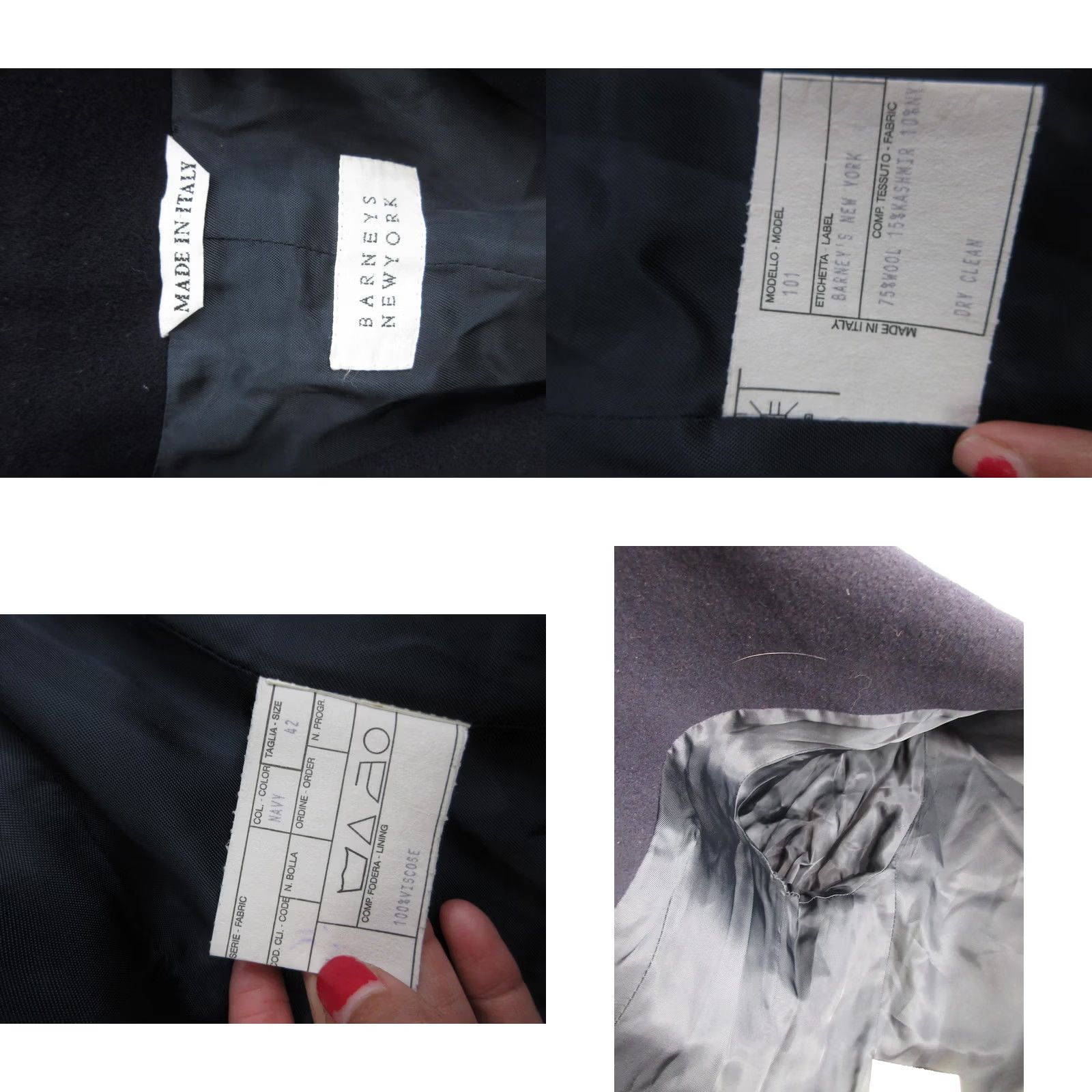 Vintage BARNEYS NEW YORK Coat Womens 42 Navy Wool Cashmere Classic Overcoat Lined Size US XS / EU 42 / 0 - 9 Thumbnail