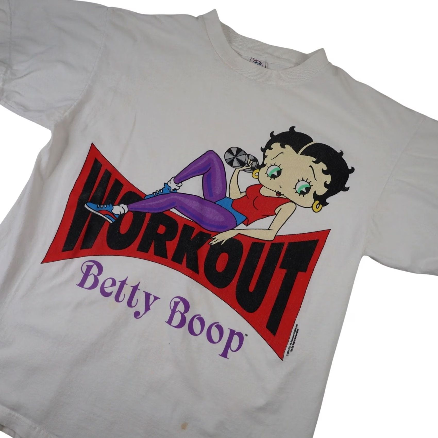 Vintage VINTAGE Betty Boop Workout T Shirt White Mens Large Graphic 90s Boys Womens? Size US L / EU 52-54 / 3 - 2 Thumbnail
