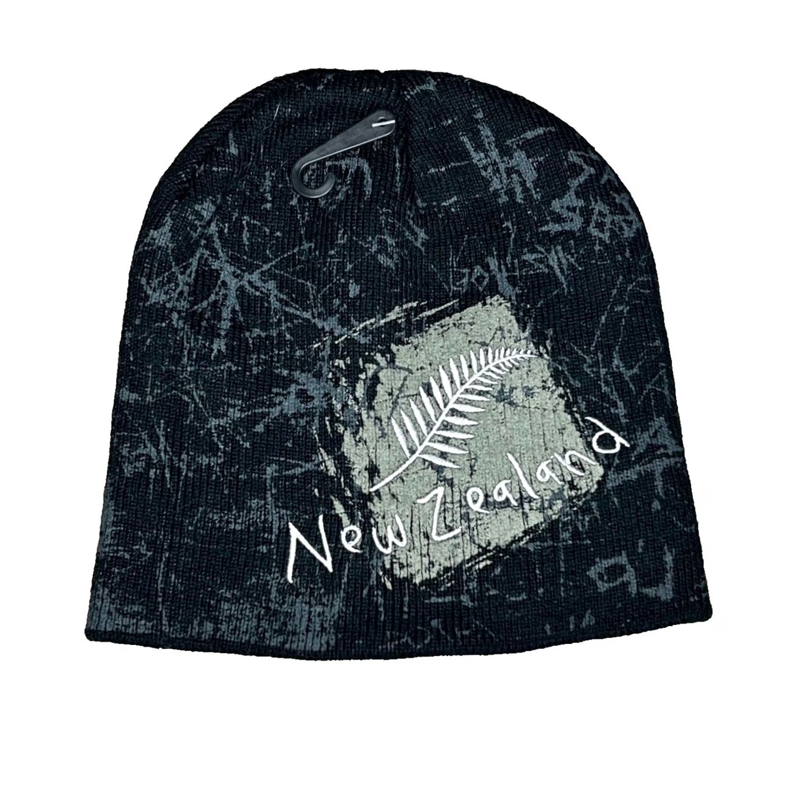 Vintage Prokiwi International LTD Beanie Adult OSFA Knit Hat New Zealand Fern Embroidered Black Knit Winter Fall Spring Lightweight Stretch Mens Hat Size ONE SIZE - 2 Thumbnail