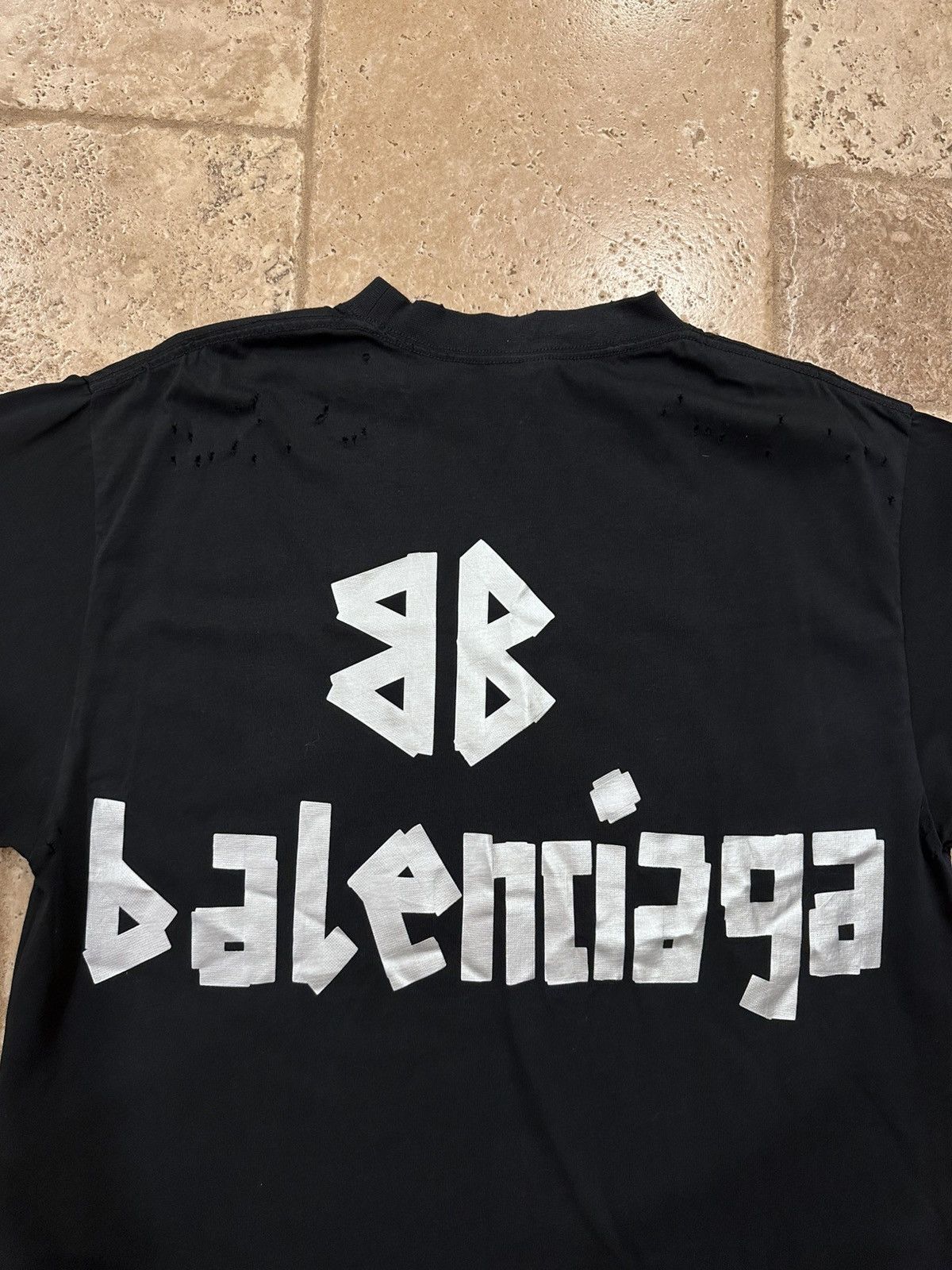 Balenciaga Balenciaga Distressed Type Silver Duct Tape Logo Black Tee Size US XS / EU 42 / 0 - 10 Thumbnail