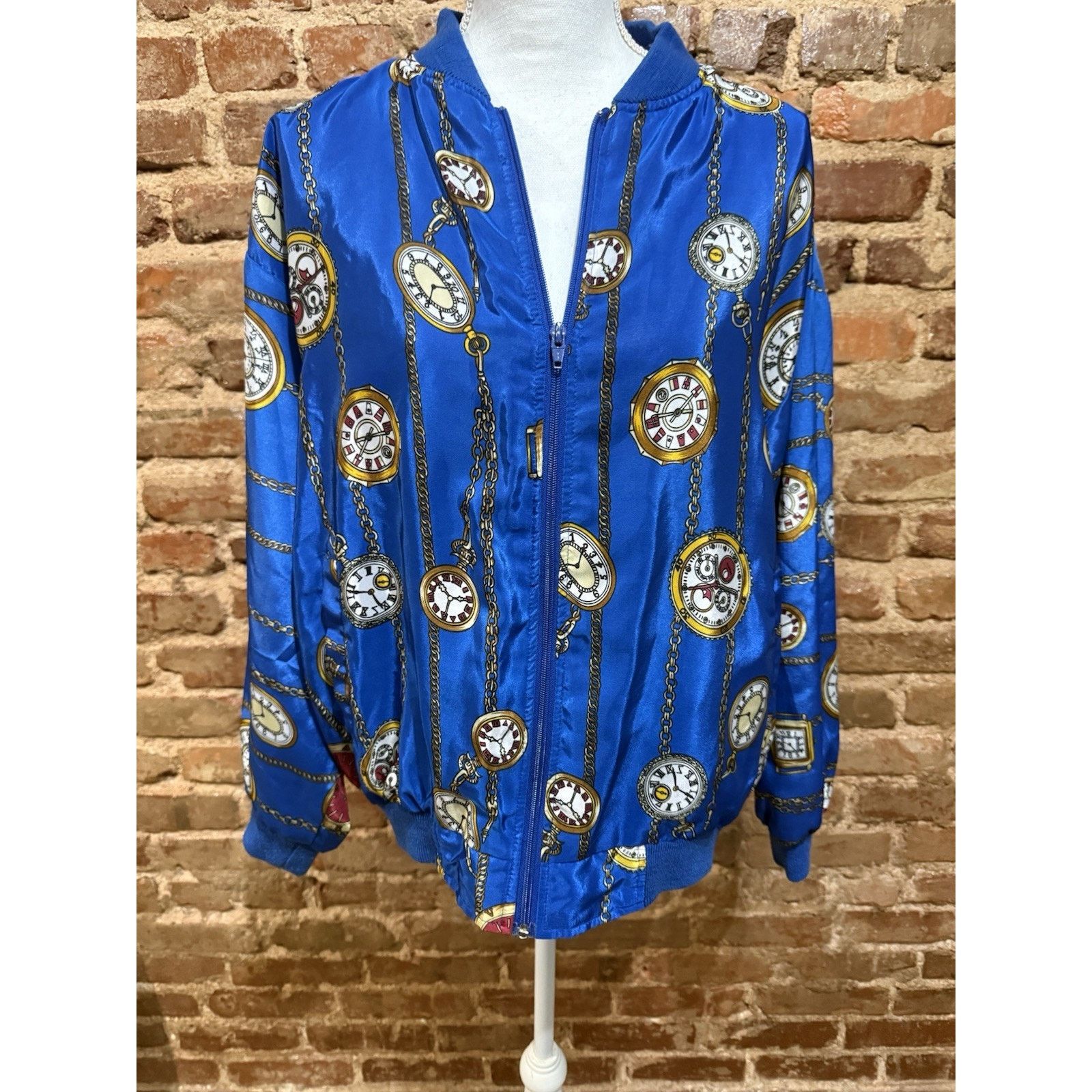 The Unbranded Brand Vintage Y2K Bomber Blue Watch Chain Design Sz L Satin Retro Size L / US 10 / IT 46 - 1 Thumbnail