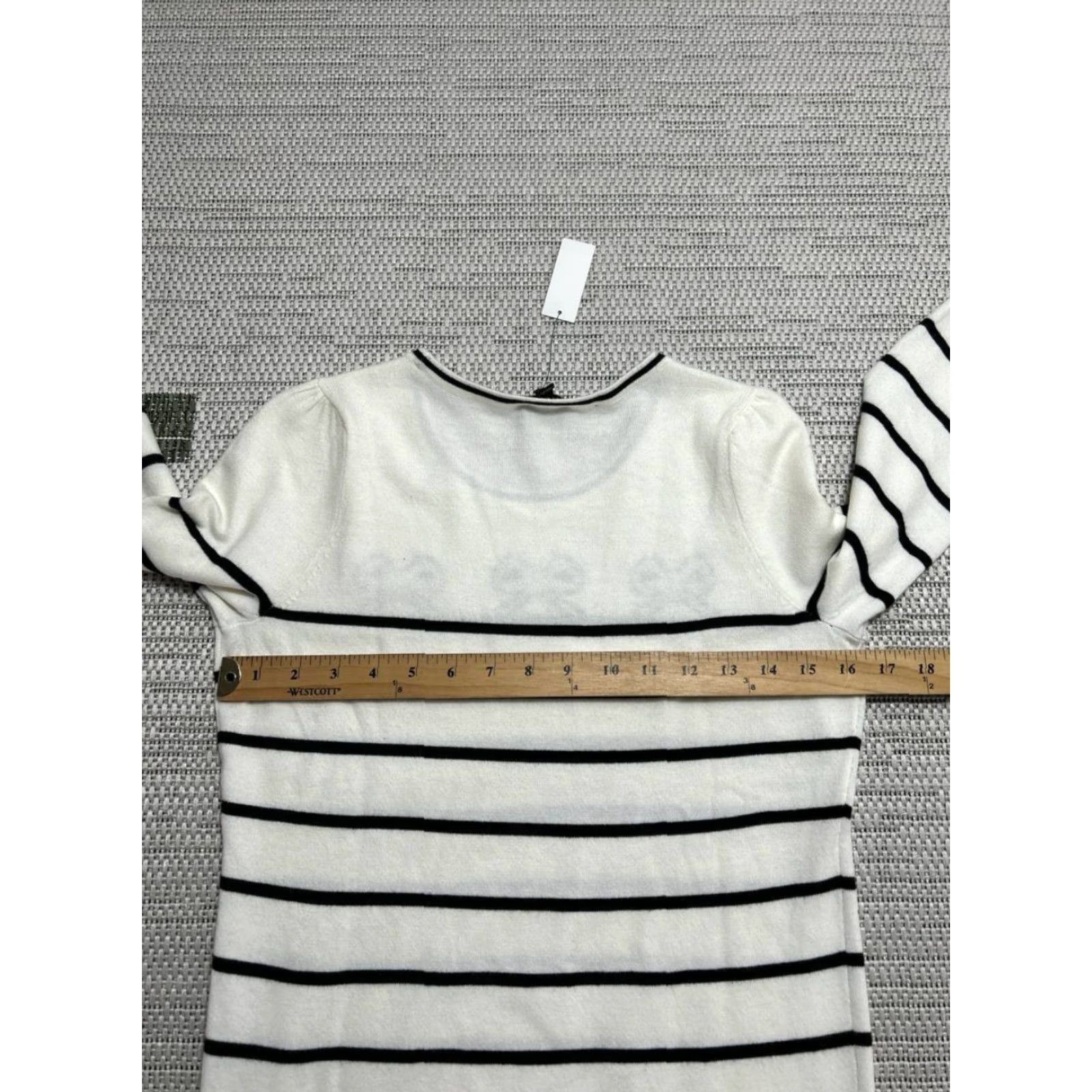 Talbots Talbots Sweater Womens Small Petite White Bows Stripe Puff Sleeve Crew Neck New Size XXS / US 00 / IT 34 - 5 Thumbnail