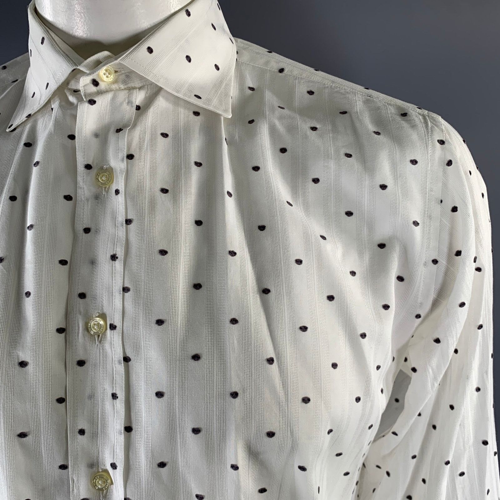 Etro ETRO L White Grey Polka Dot See Through Long Sleeve Shirt Size US L / EU 52-54 / 3 - 2 Thumbnail