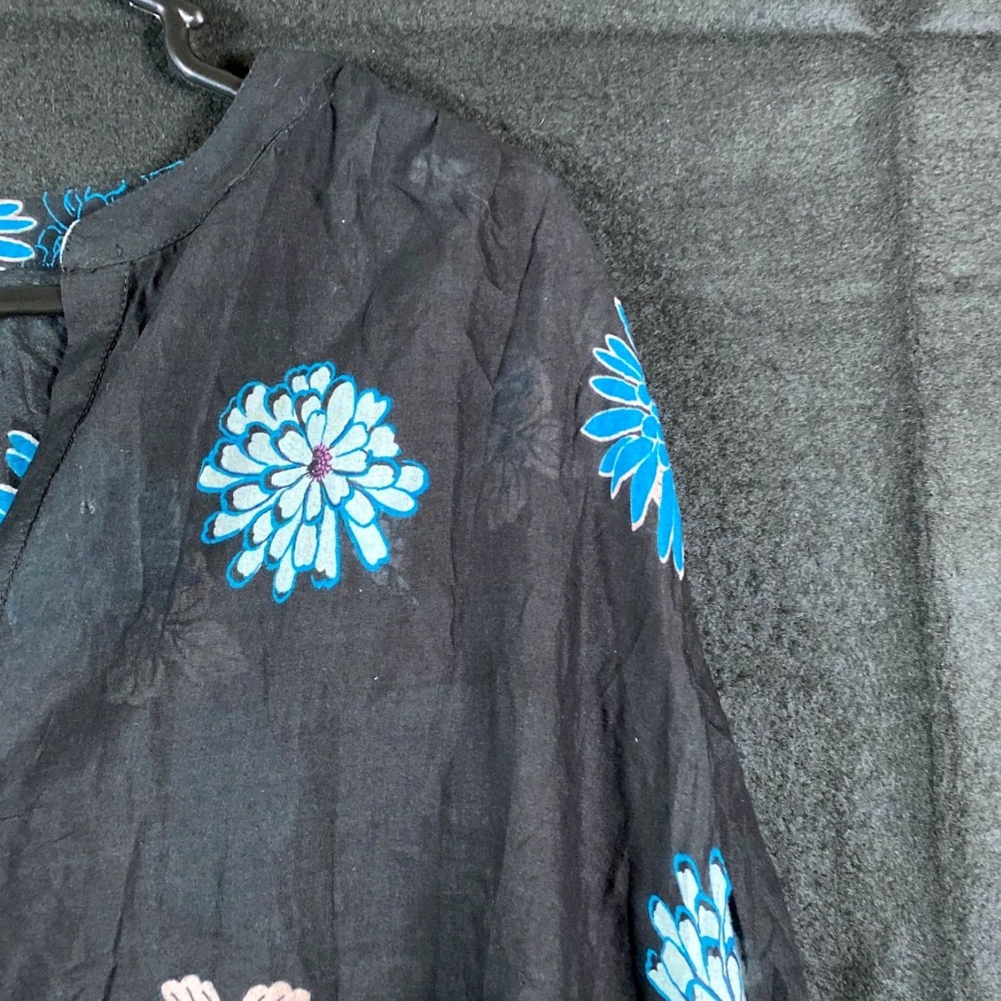 Loft VINTAGE LOFT Blouse Womens Black Floral Sheer Long Sleeve V Neck Tunic S Size S / US 4 / IT 40 - 4 Thumbnail