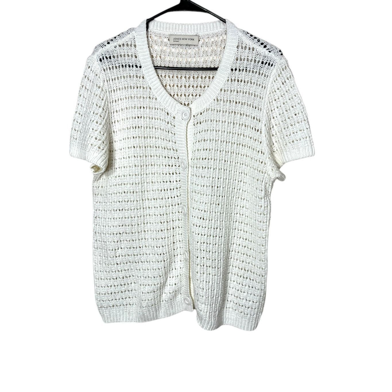 Jones New York Jones New York Sport White Knit Linen Blend Cardigan Sweater Size M / US 6-8 / IT 42-44 - 1 Thumbnail