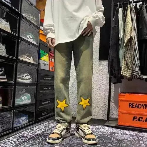 Japanese Brand × Jean Retro yellow mud color design star embroidered jeans Size US 32 / EU 48 - 1 Thumbnail