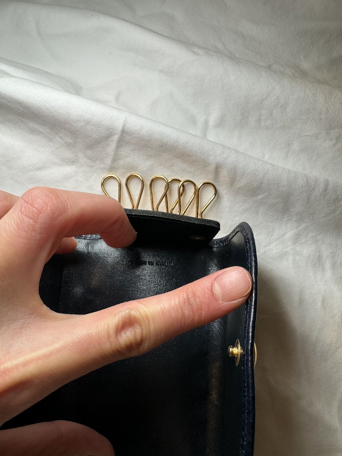 Dior Navy Leather Logo Ring Key Case Card Holder