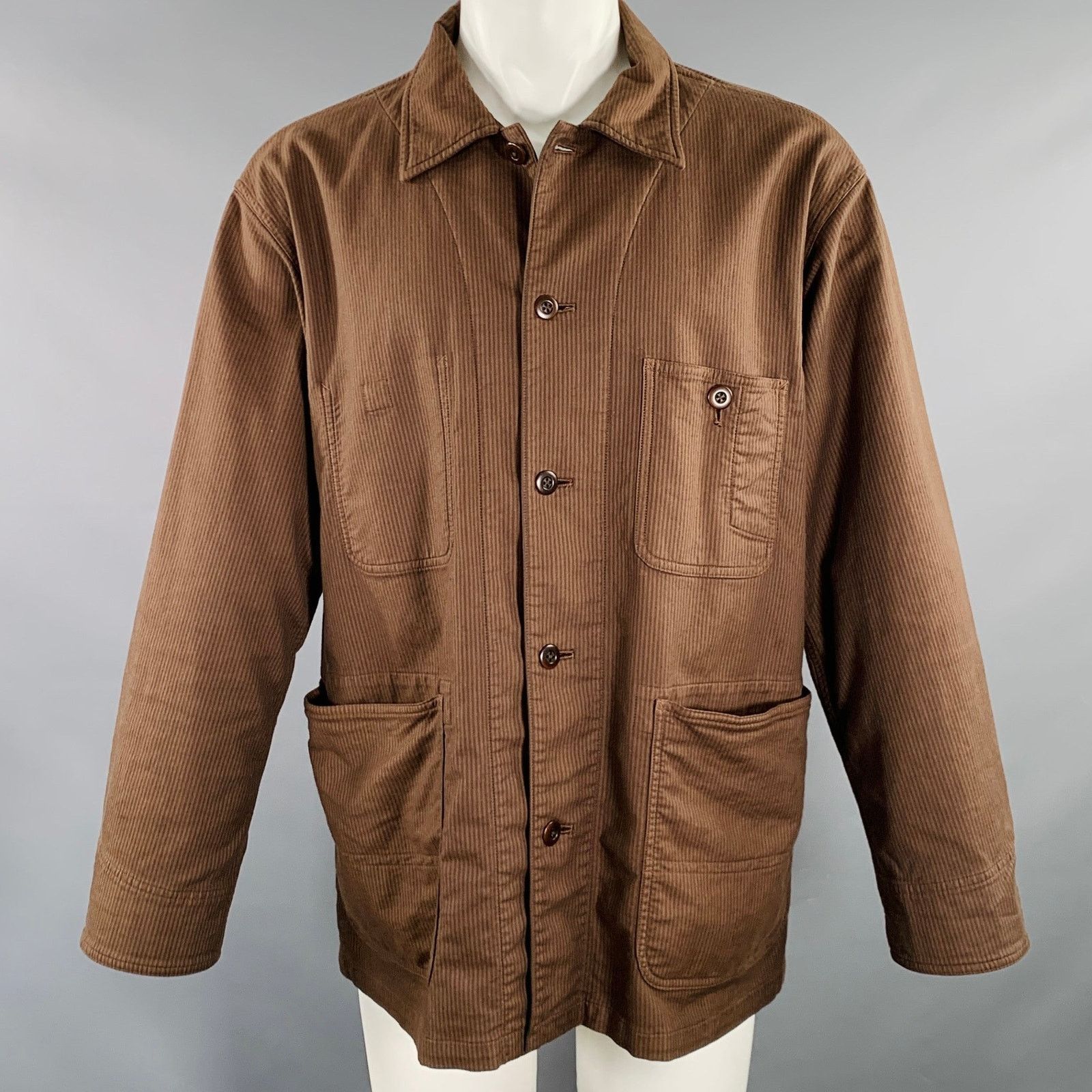 TS(s) Brown Stripe Cotton Oversized French Chore Jacket