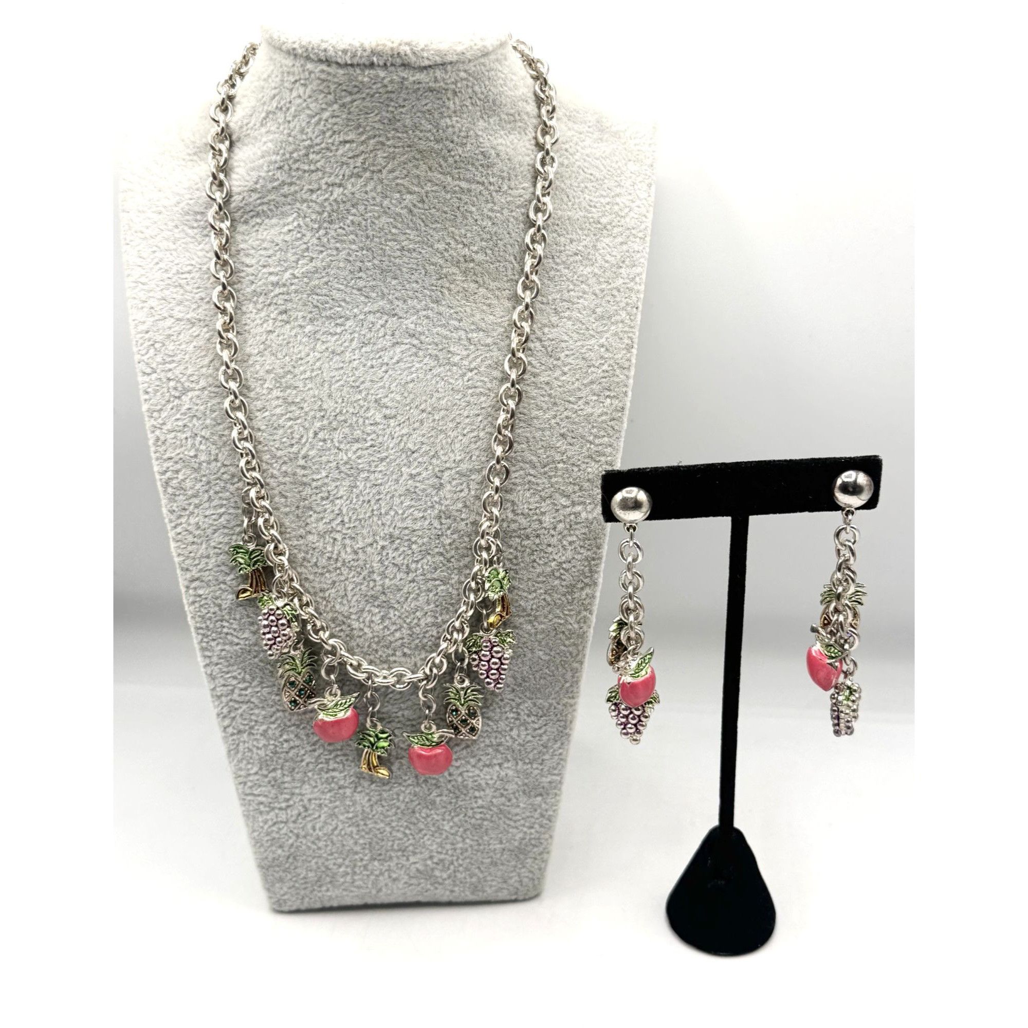 Vintage Vintage fruit pineapple palm tree charm necklace & earring s Size ONE SIZE - 1 Thumbnail