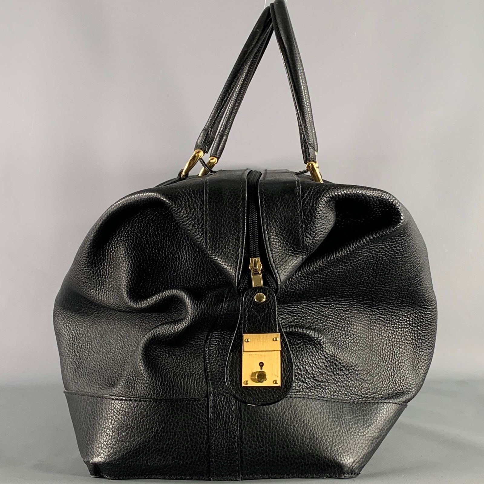 Barneys New York BARNEYS NEW YORK Black Gold Crackled Leather Duffle Bags Size ONE SIZE - 2 Thumbnail
