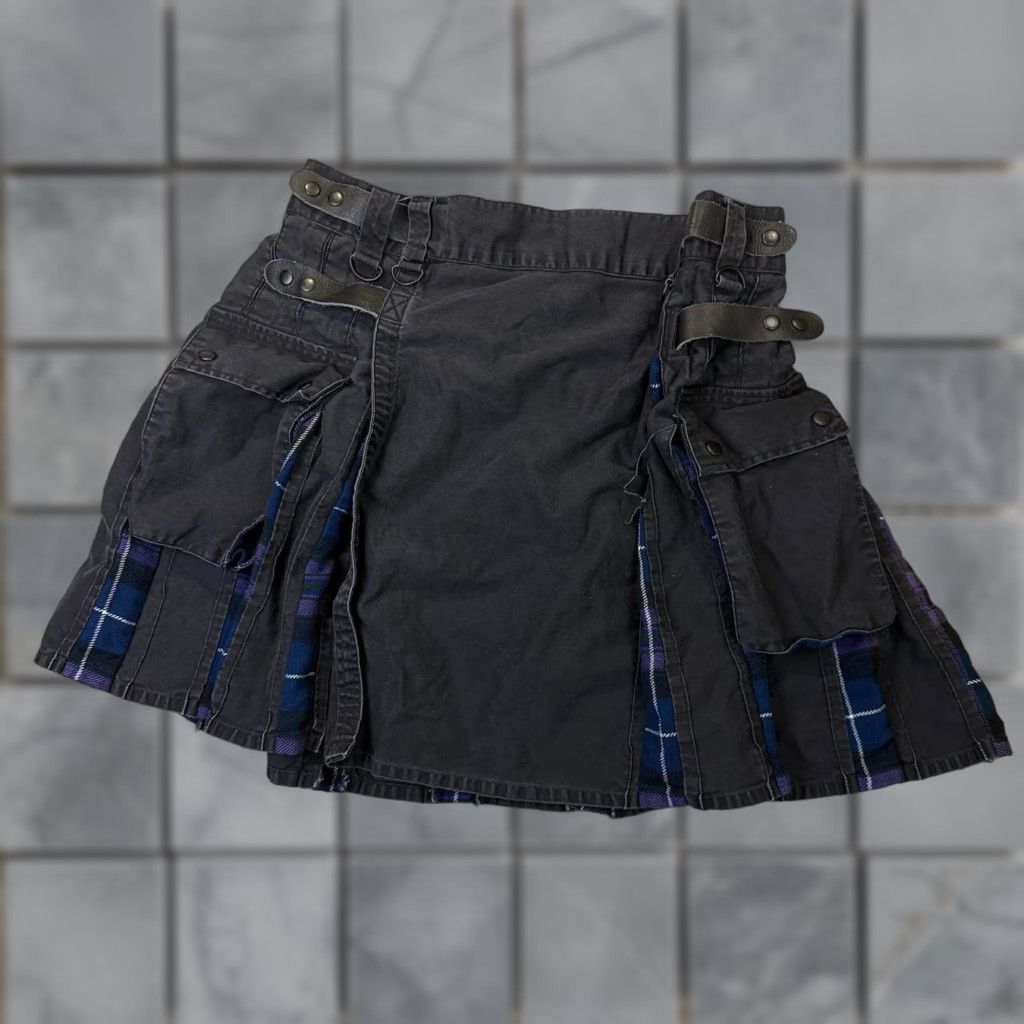 Vintage UFS Kilt Mens 46 Black Blue Purple Tartan Gothic Cotton Pockets Buckle Cargo Workwear Casual Travel Size US 30 / EU 46 - 1 Thumbnail