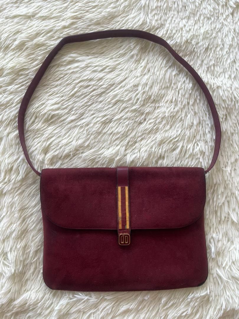 Christian Dior Monsieur Christian Dior Suede Leather Burgundy Shoulder Bag Size ONE SIZE - 1 Thumbnail