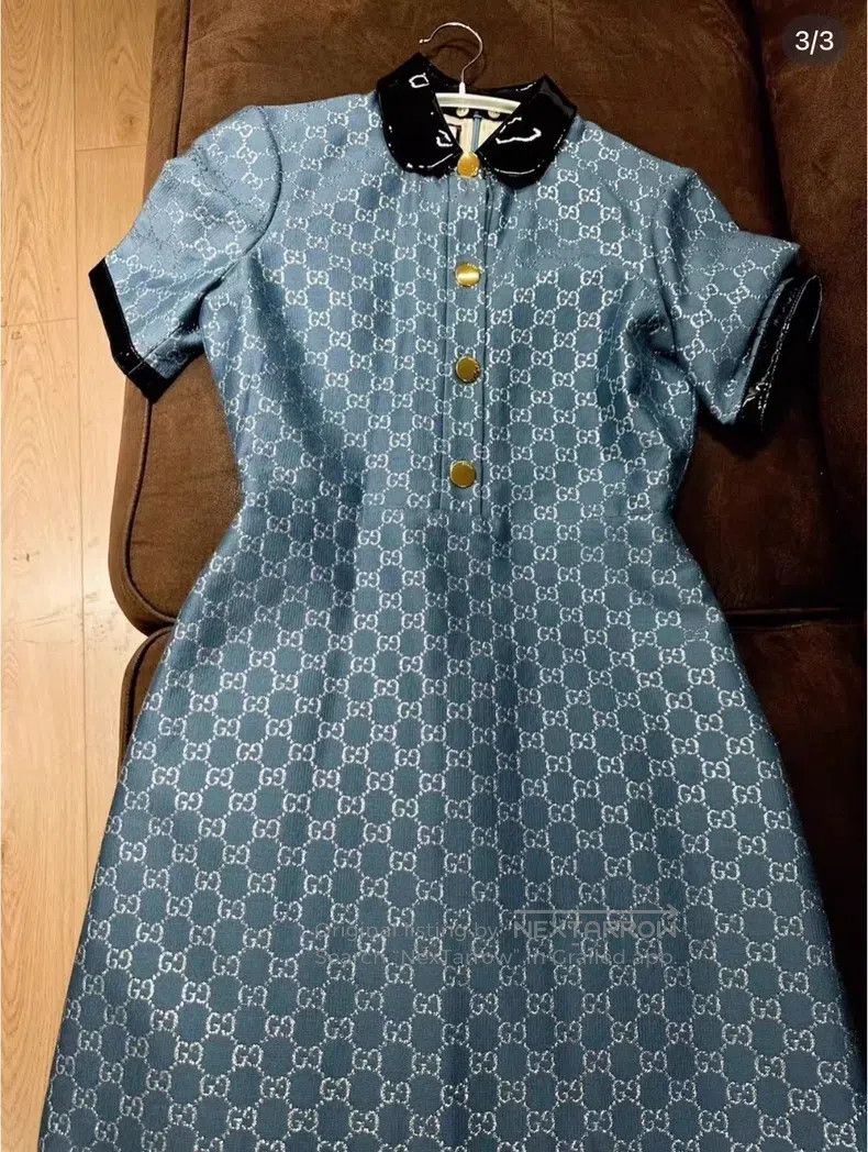 Gucci Gucci GG blue patchwork dress Size L / US 10 / IT 46 - 1 Thumbnail