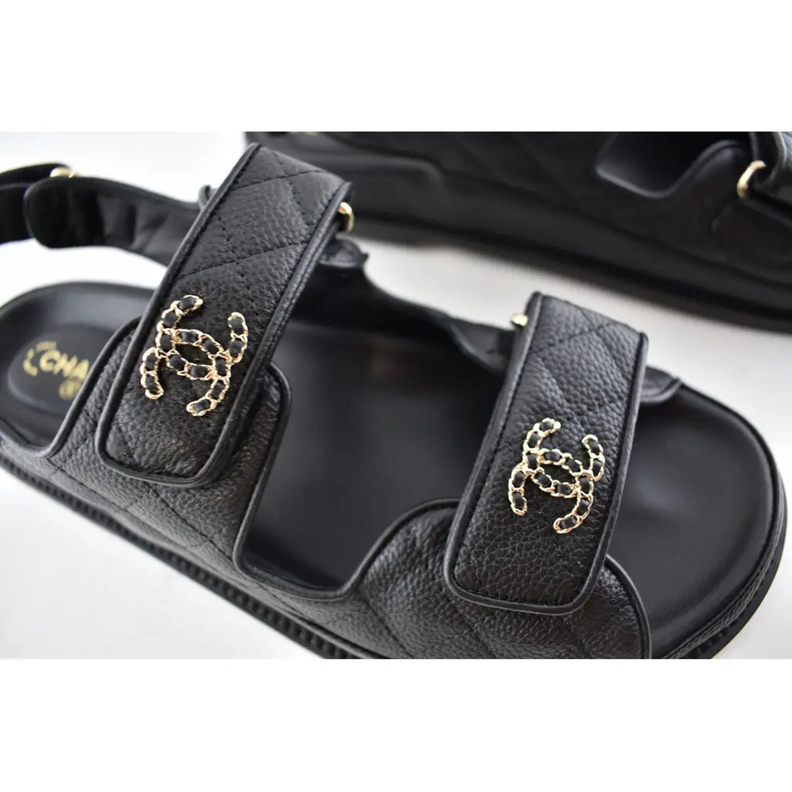 Chanel Chanel REV Black Caviar Gold CC Logo Mule Slide Strap Flat Size US 8 / IT 38 - 4 Thumbnail