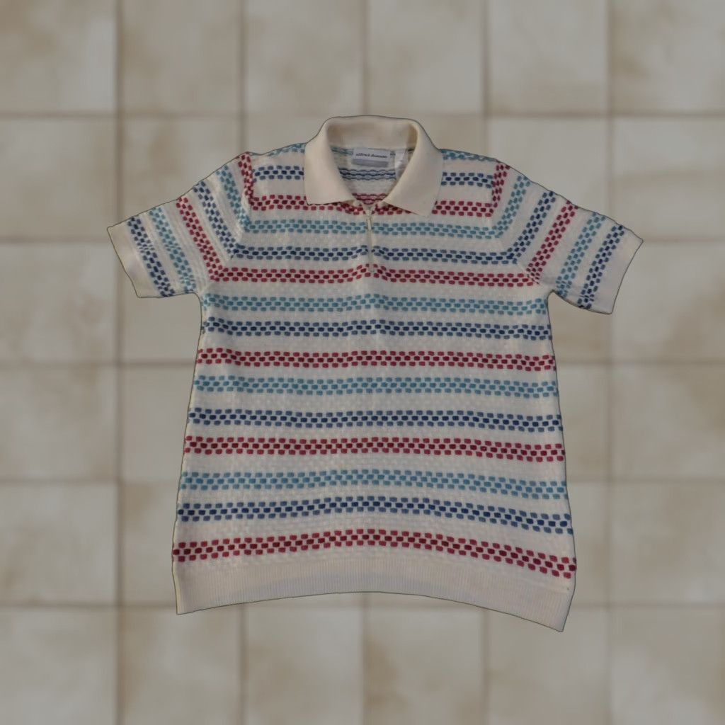 Vintage VINTAGE Alfred Dunner Polo Shirt Womens Petite XL Ivory Red Blue Striped Knit Made USA Size XL / US 12-14 / IT 48-50 - 1 Thumbnail