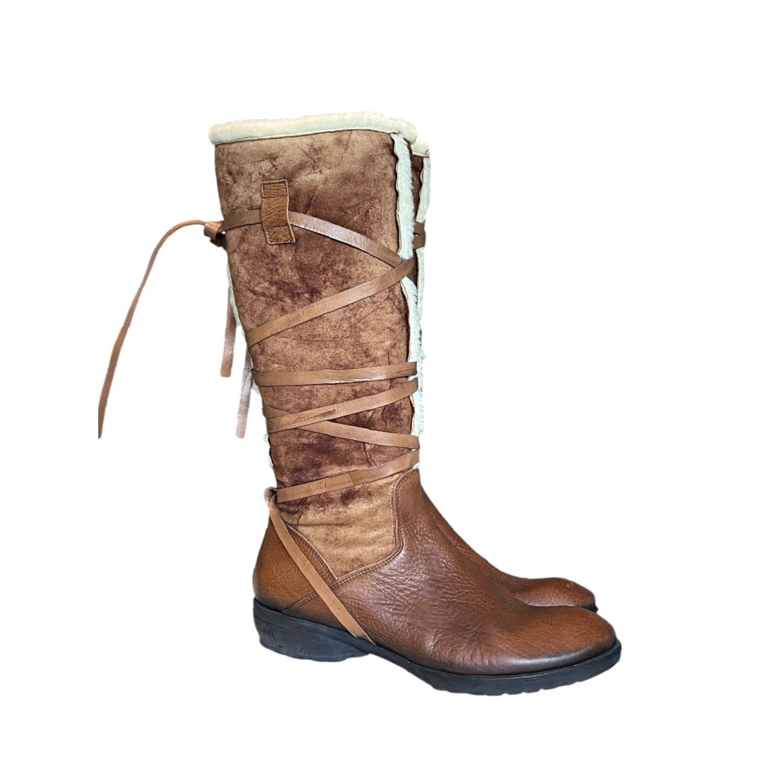 Vintage Vic Matie Boots Women Knee High Leather Brown Shearling Lined Strap Zip 39 9 Size US 9 / IT 39 - 3 Thumbnail