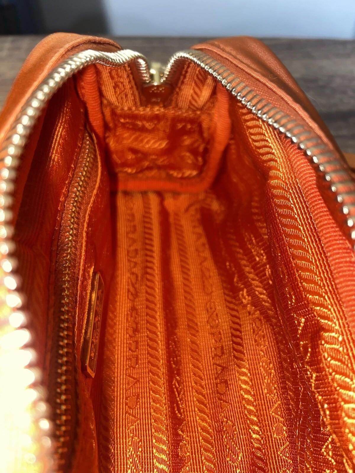 Prada Prada Tessuto orange nylon saffiano logo-lined clutch pouch Size ONE SIZE - 11 Thumbnail