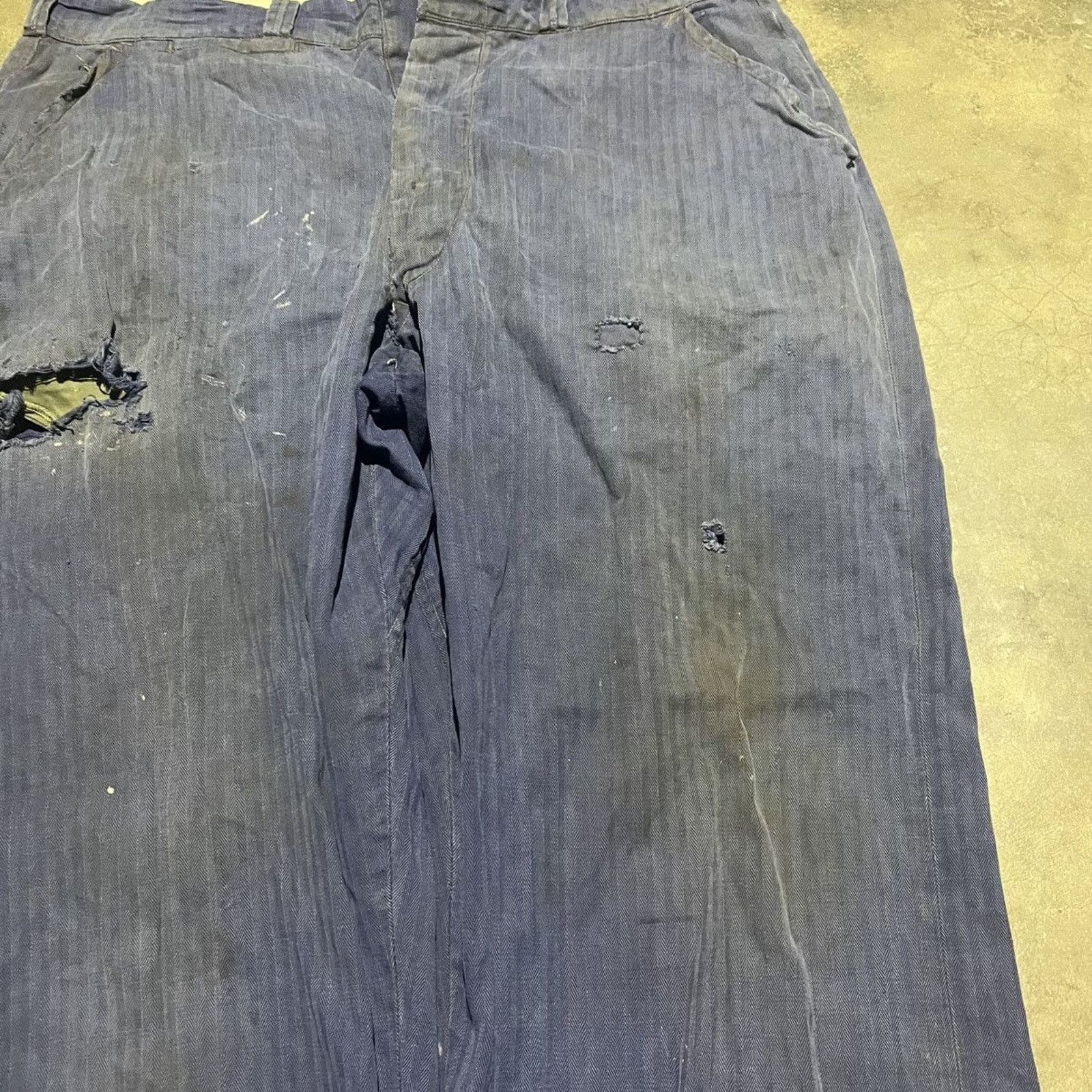 Vintage 40s Hart Blue HBT Striped Workwear Pants 36x32