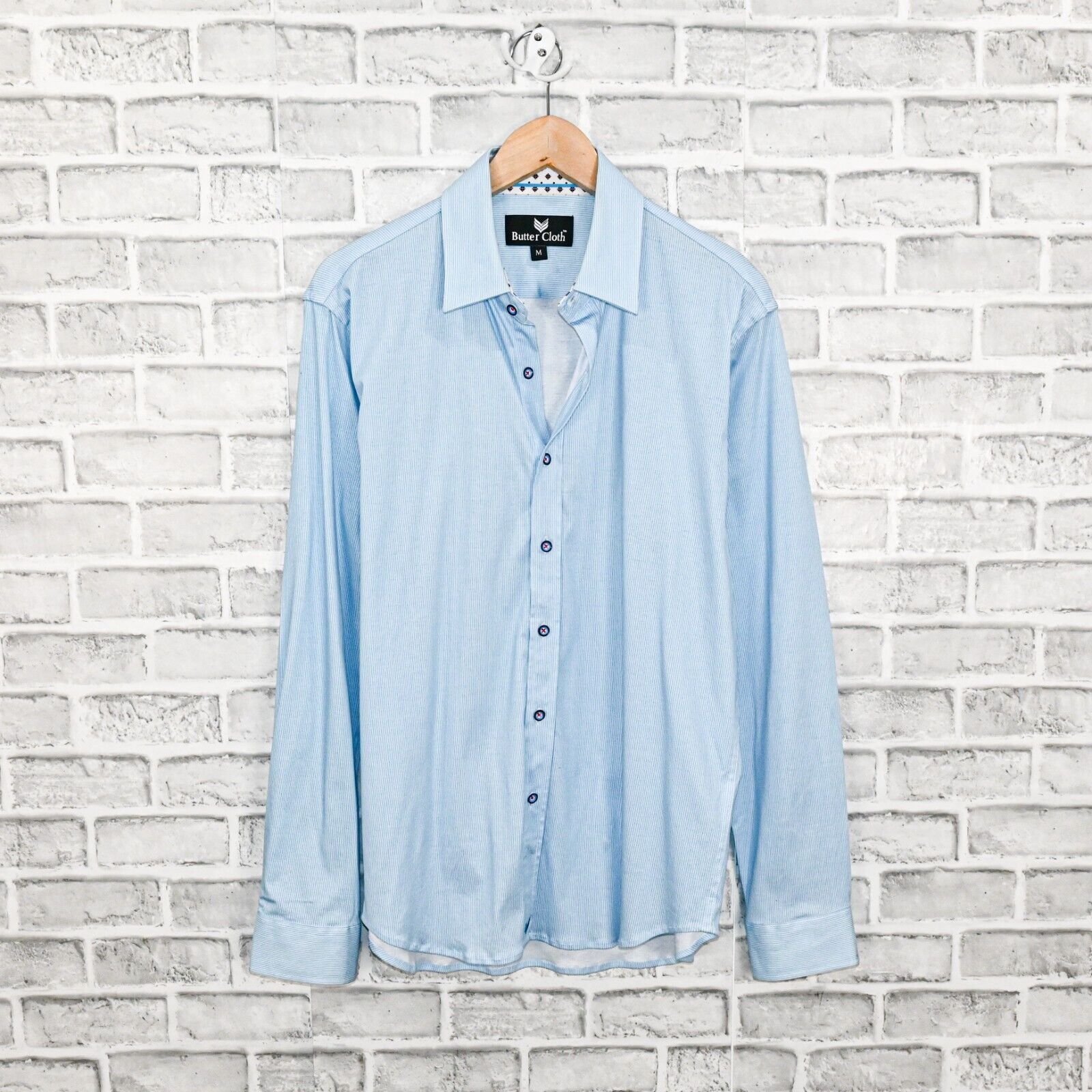Other Butter Cloth Men's Button up Shirt in Blue striped Cotton Size US M / EU 48-50 / 2 - 1 Thumbnail