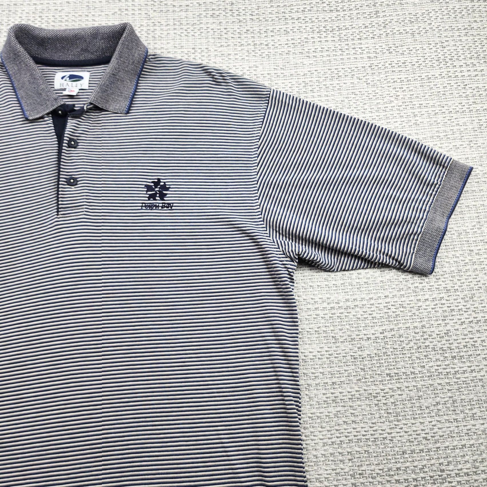 Vintage HALEY Polo Shirt Mens M Blue White Striped Poppy Bay Golf Embroidered USA Polo Shirt Mens Blue White Striped Size US M / EU 48-50 / 2 - 2 Thumbnail