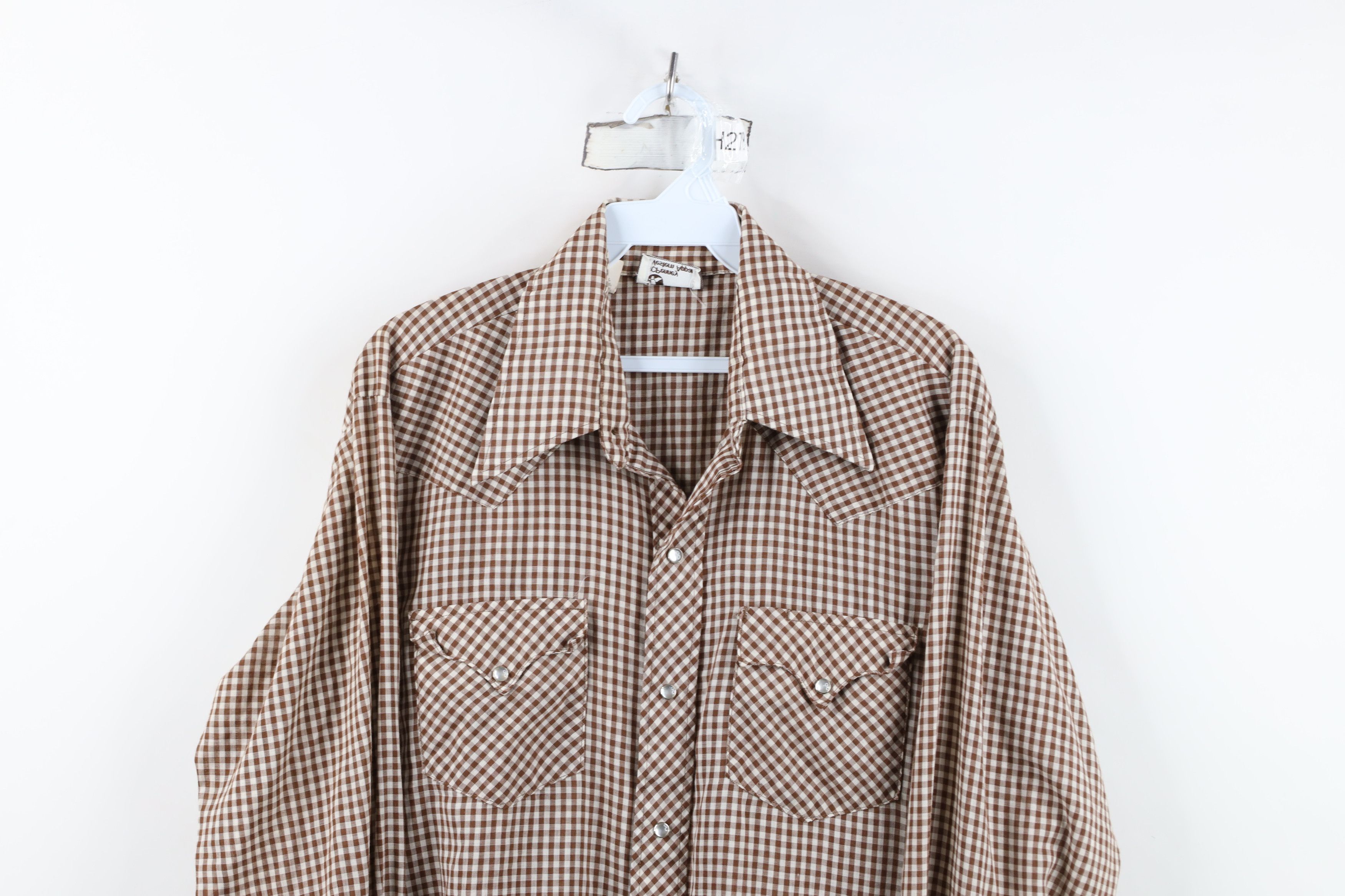 Vintage Vintage 70s Snap Button Collared Shirt Gingham Plaid USA Size US L / EU 52-54 / 3 - 2 Thumbnail