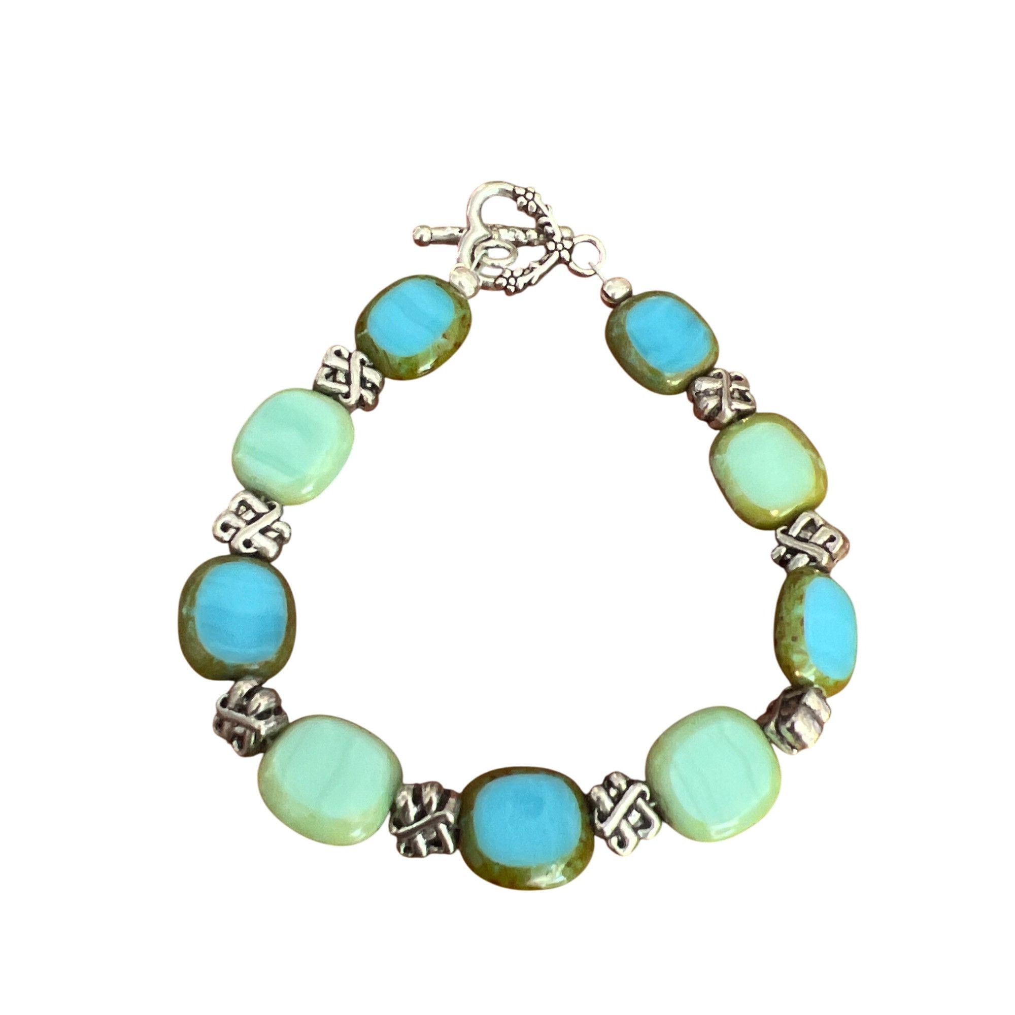 Other Vintage Silver Tone Turquoise Beaded Bracelet Heart Toggle C Size ONE SIZE - 1 Thumbnail