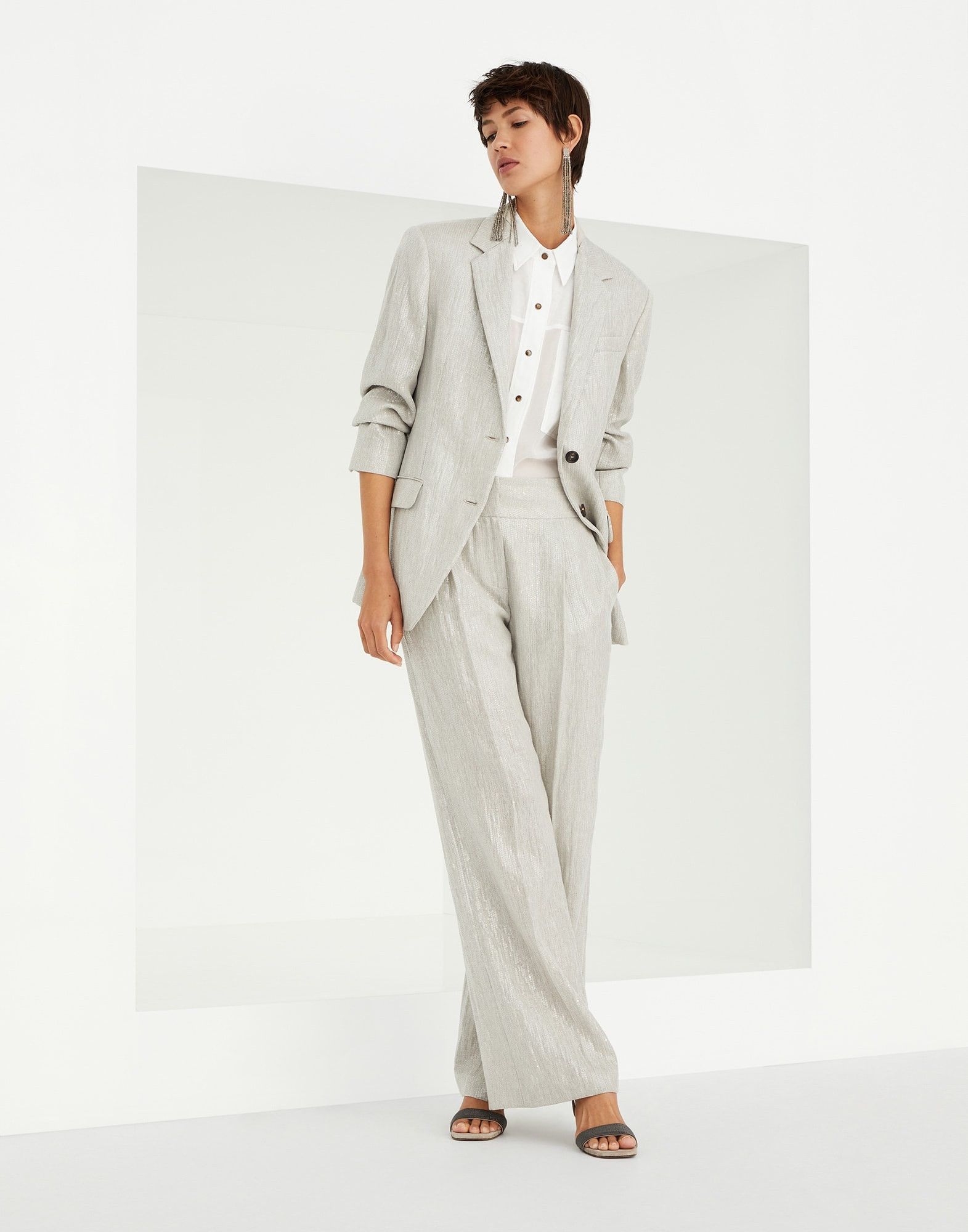 Brunello Cucinelli o1w1db10825 Blouse in White Size L / US 10 / IT 46 - 5 Thumbnail