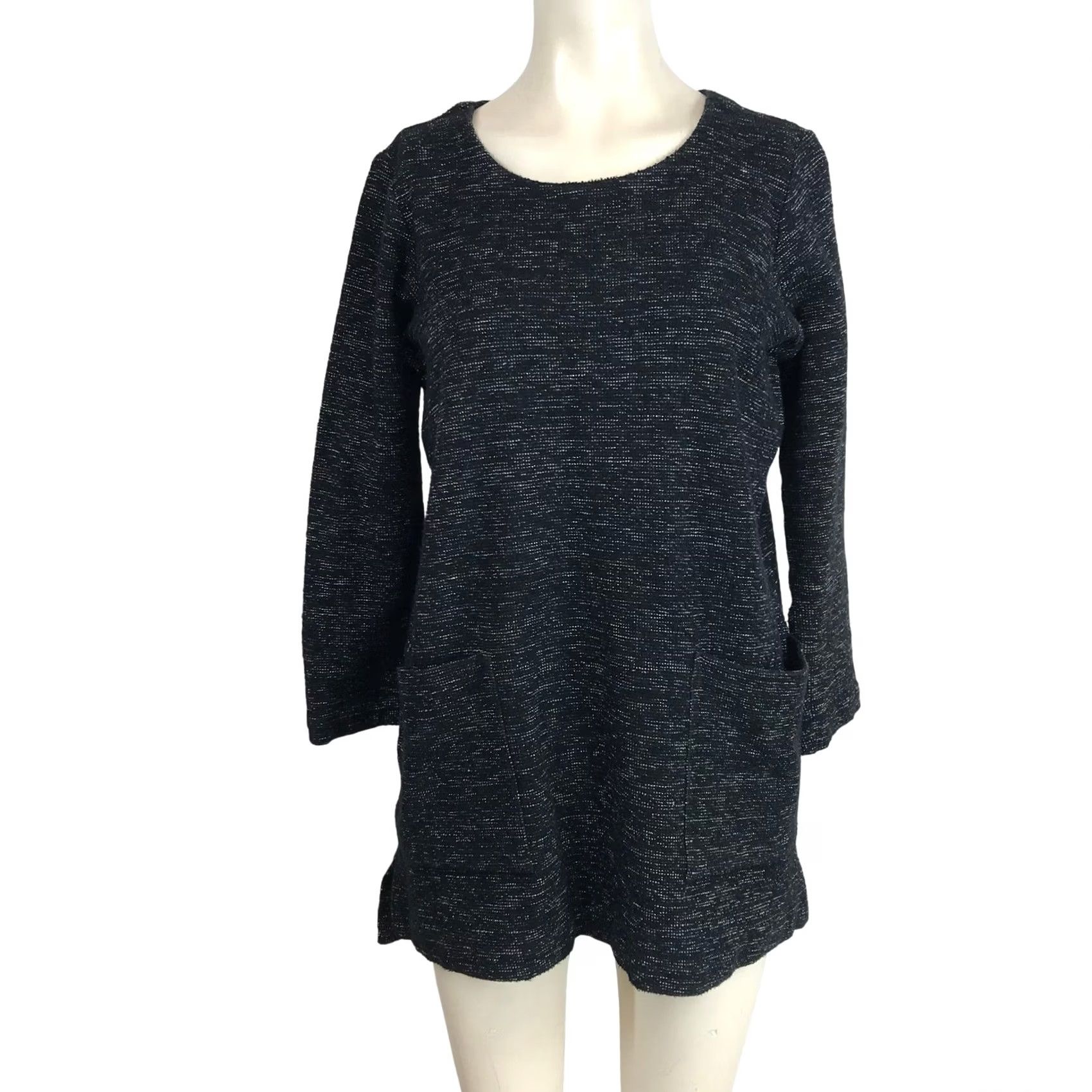 Eileen Fisher Eileen Fisher Textured Knit Tunic Sweater Dress Pockets XS Black White Size XS / US 0-2 / IT 36-38 - 2 Thumbnail