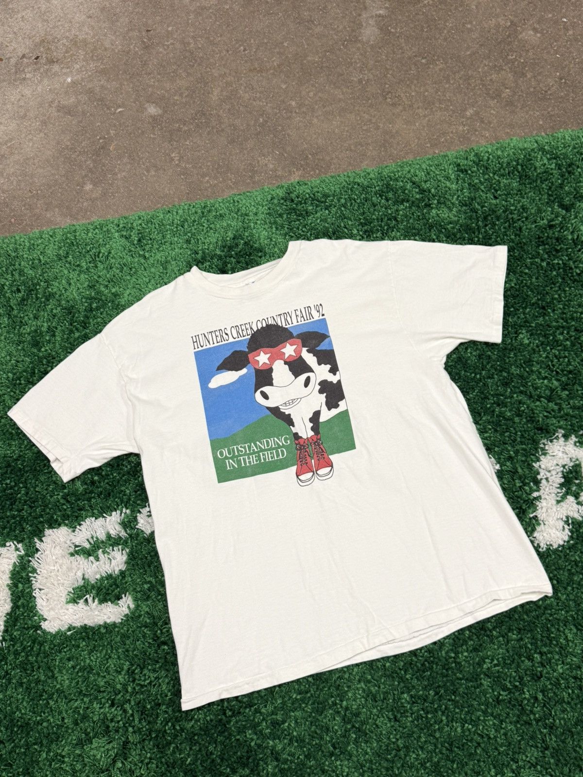 Hanes × Vintage Vintage 90s Heavyweight Cow Tee White Hanes XL Size US XL / EU 56 / 4 - 3 Thumbnail