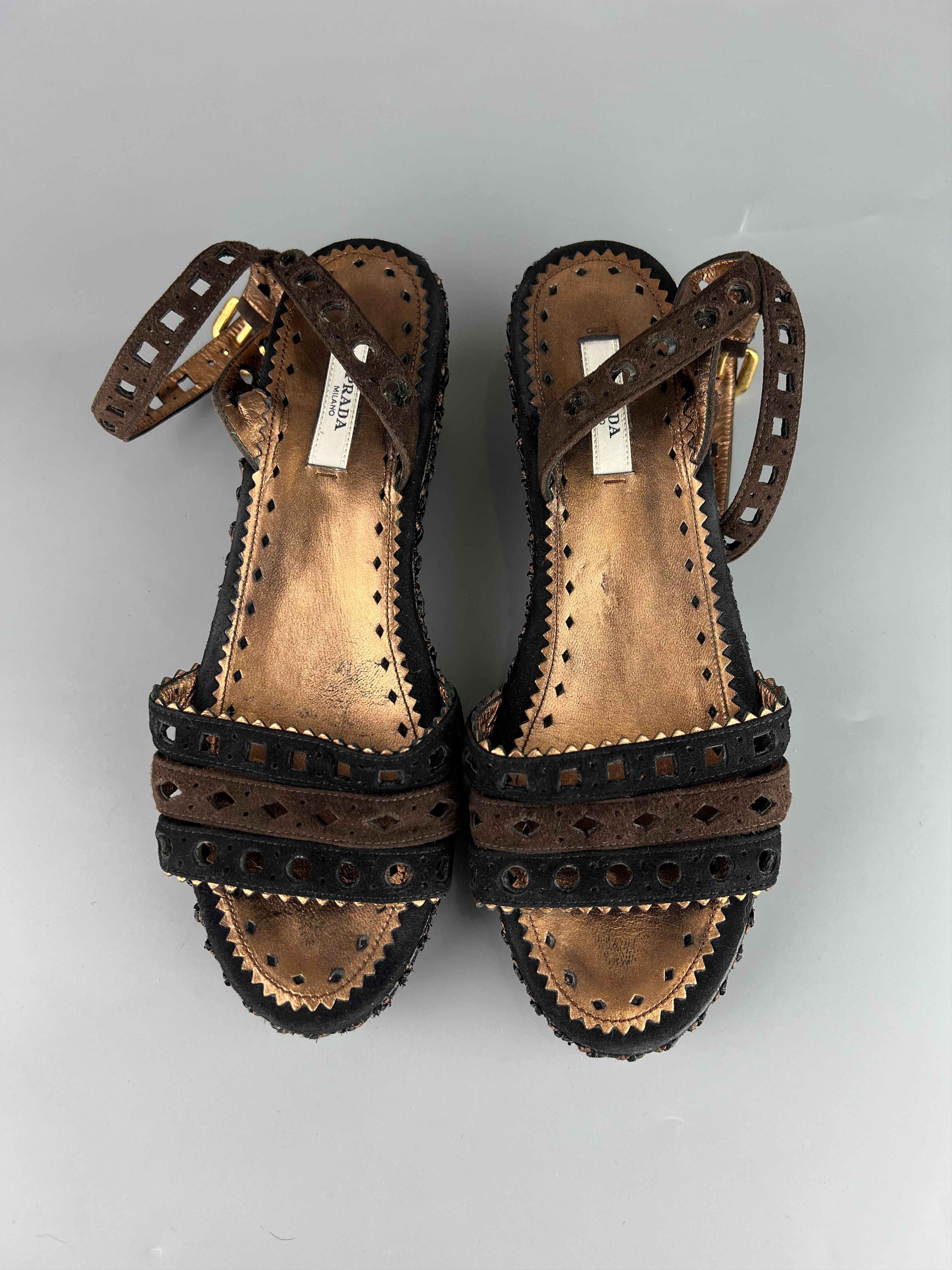Prada Prada Women's Wedge Sandals Open Toe Ankle Straps Size 38 Size US 7 / IT 37 - 5 Thumbnail