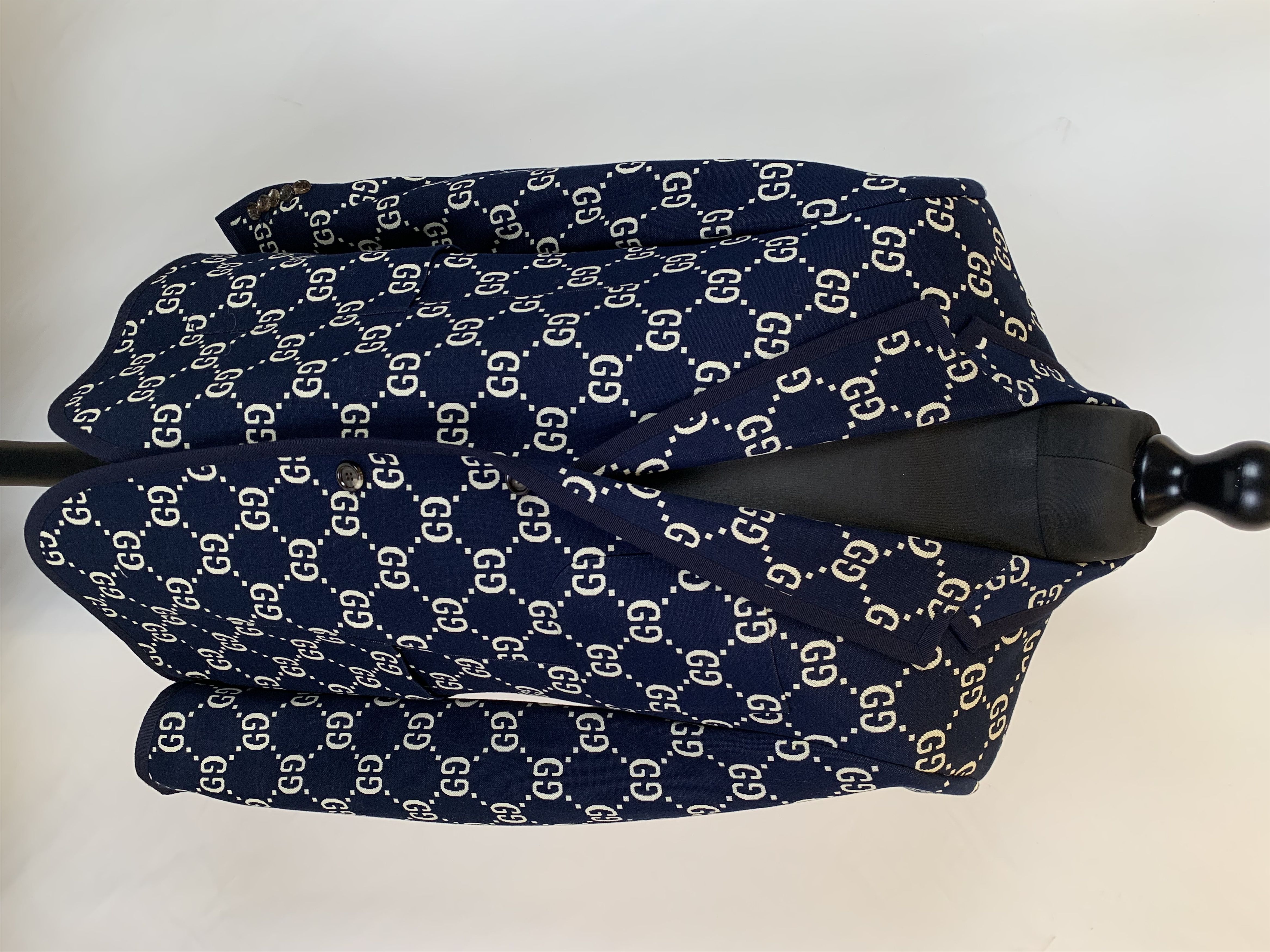 image of Gucci Horse Bit Navy Cotton Blazer, Men's (Size 52R)