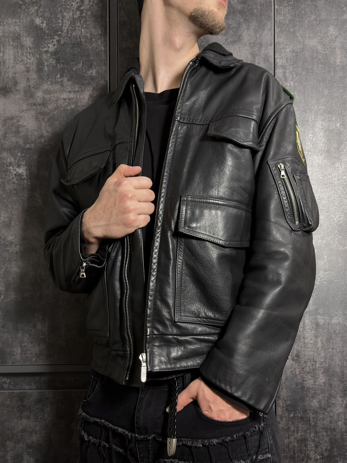 Vintage Crazy Vintage 90s Polizei Leather Aviator Jacket Vetements Size US L / EU 52-54 / 3 - 4 Thumbnail