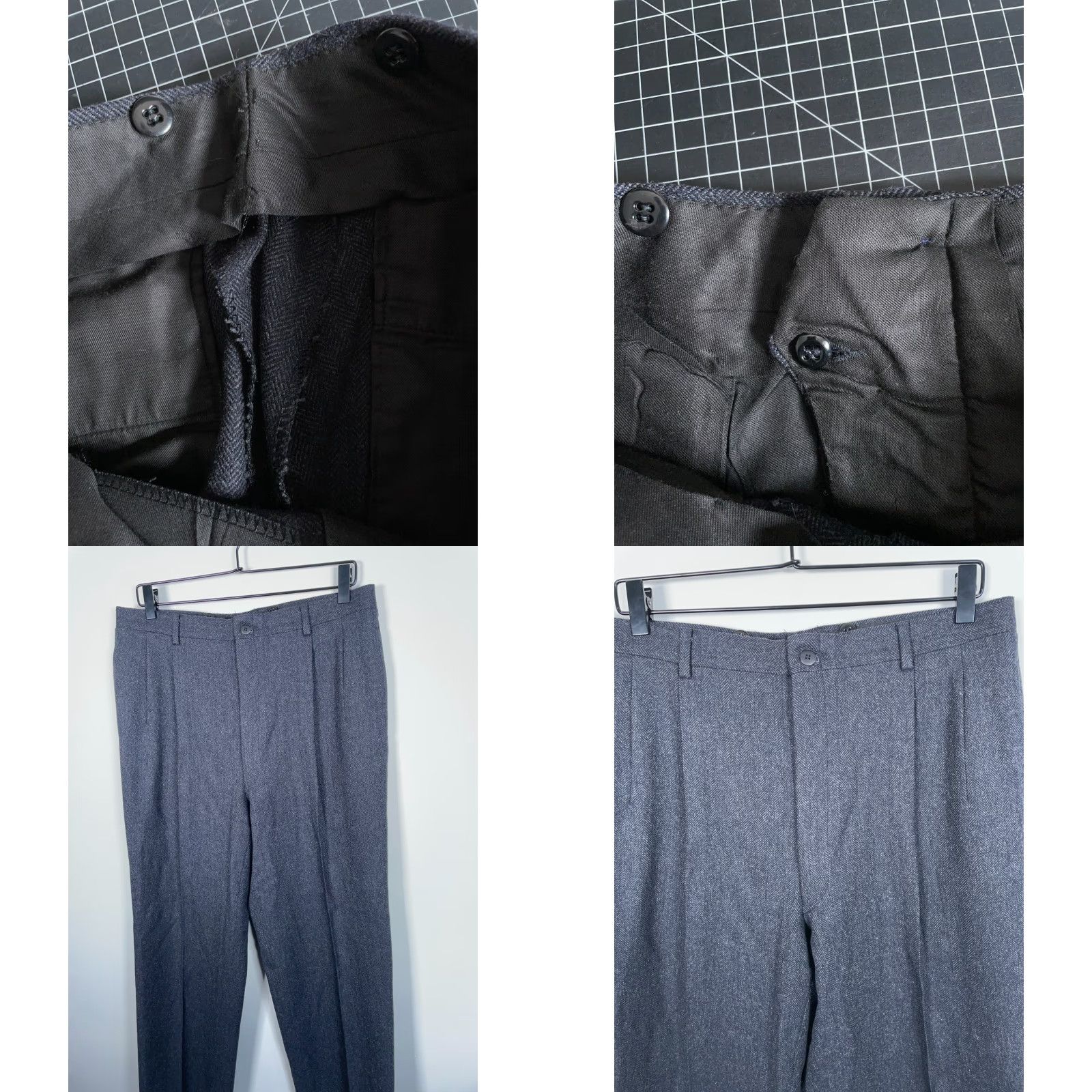 Vintage Wool Herringbone Pleated Trousers Men's 33 x 30 Dark Gray Pants Zip Fly Size US 33 - 9 Thumbnail
