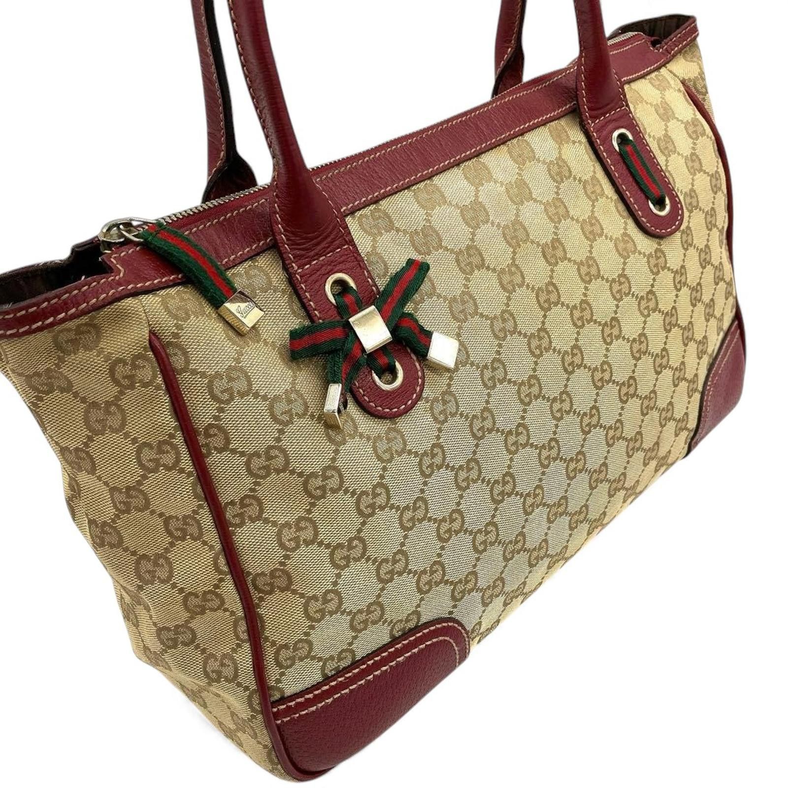 Gucci Gucci - Beige Burgundy GG Canvas Tote Bag Size ONE SIZE - 4 Thumbnail
