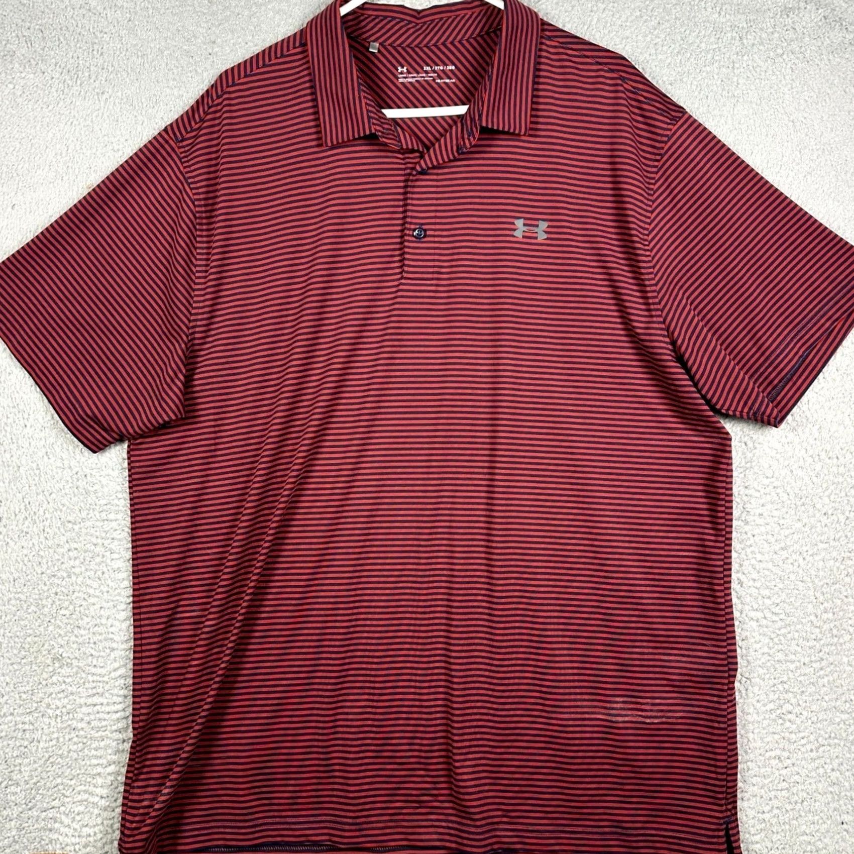 Under Armour Under Armour Polo Shirt Mens 2XL Red Navy HeatGear Golf Striped Stretch Size US XXL / EU 58 / 5 - 2 Thumbnail