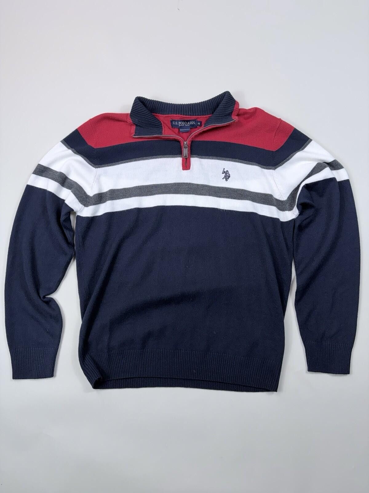 U.S. Polo Assn. U.S. Polo Assn. Stripe Quarter Zip Sweater Navy Size M Size US M / EU 48-50 / 2 - 1 Thumbnail