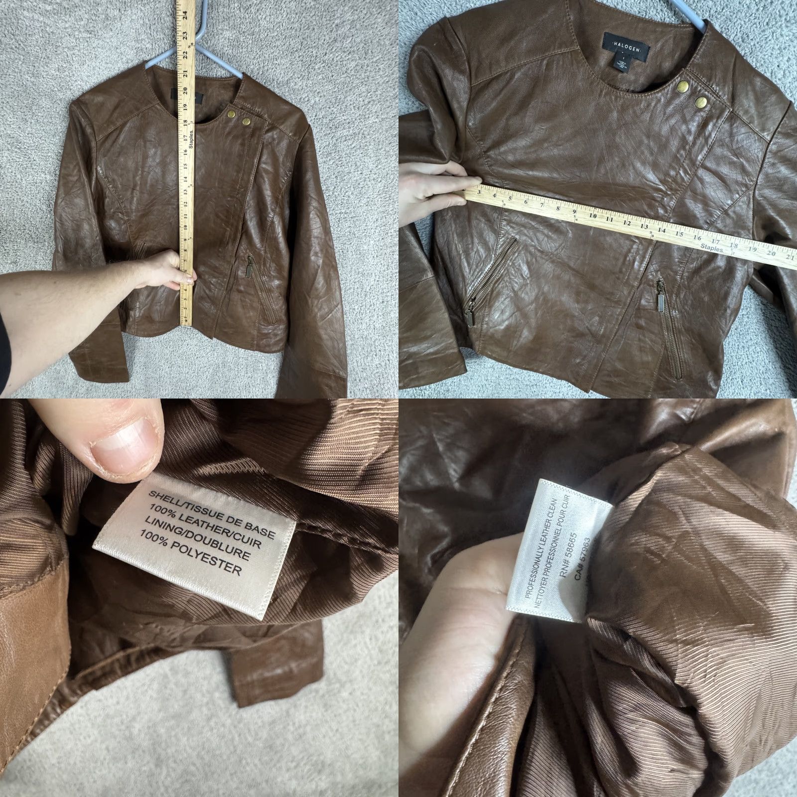 Vintage Halogen Leather Jacket Womens L Brown Moto Asymmetrical Zip Pockets Lined Jacket Size L / US 10 / IT 46 - 8 Thumbnail
