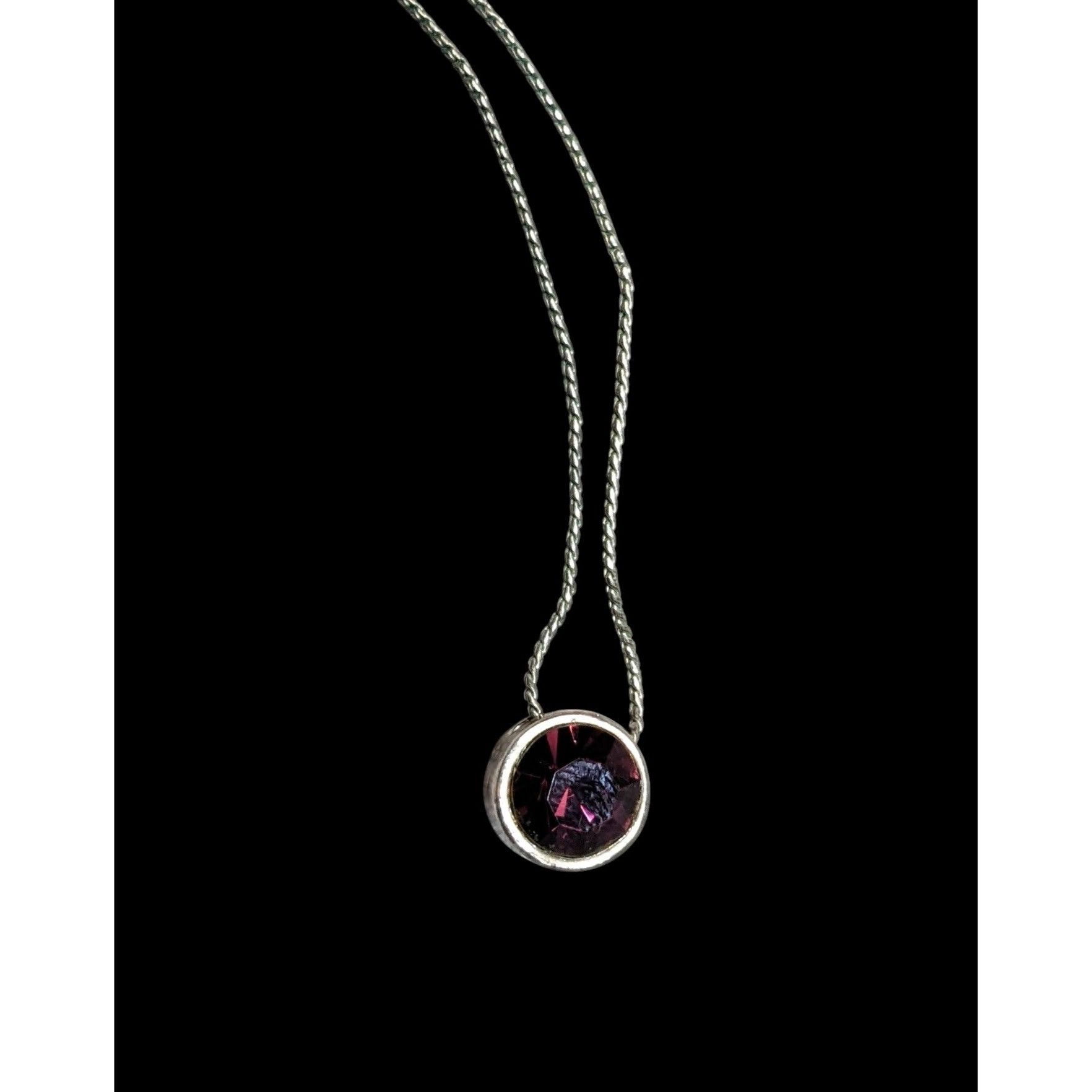 Other Elegant Silver Tone Necklace With Round Purple Gemstone Pend Size ONE SIZE - 2 Thumbnail