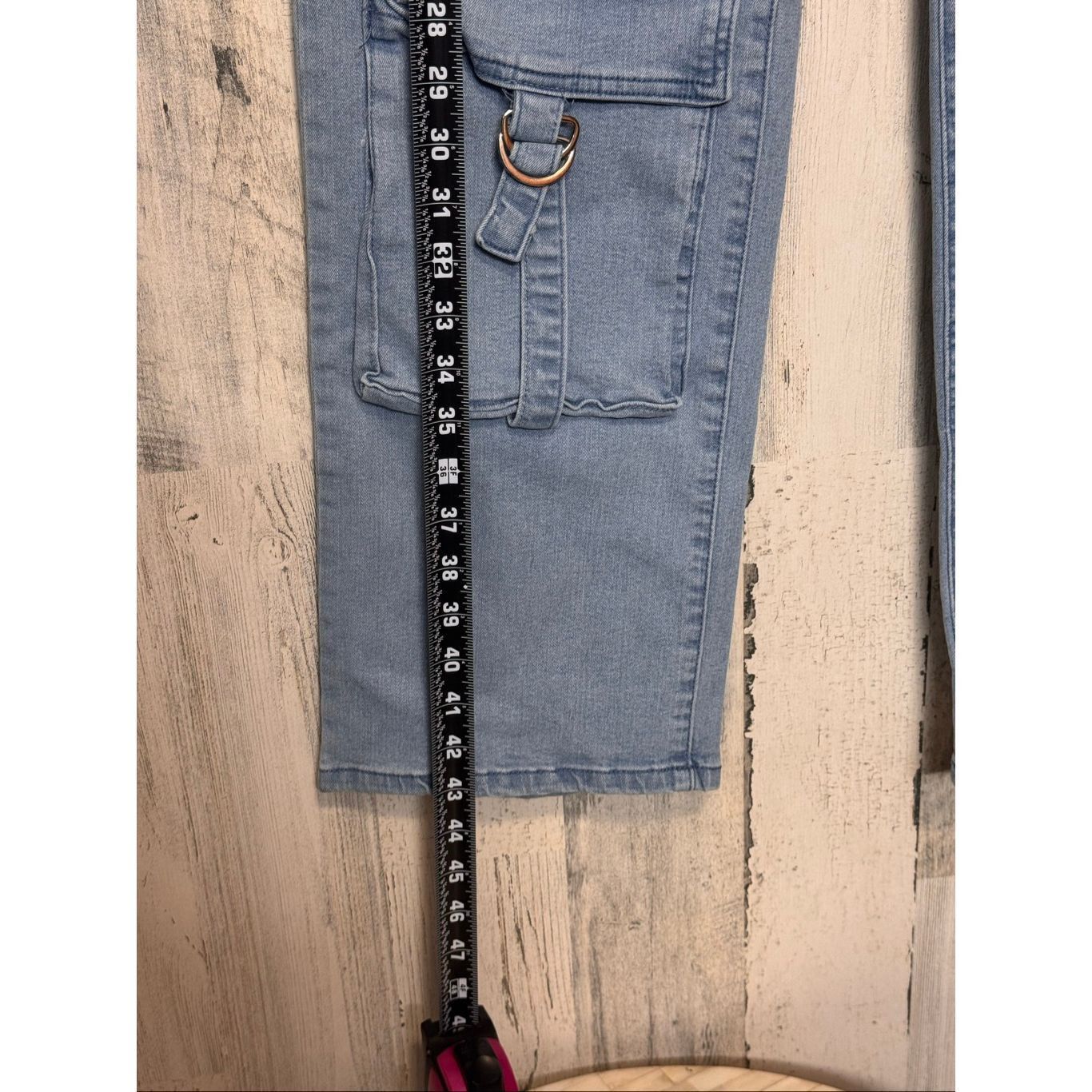 Other Fashion Nova Cargo Jeans | Light Wash Utility Denim Pants with Pockets Size 13 Size 32" / US 10 / IT 46 - 10 Thumbnail