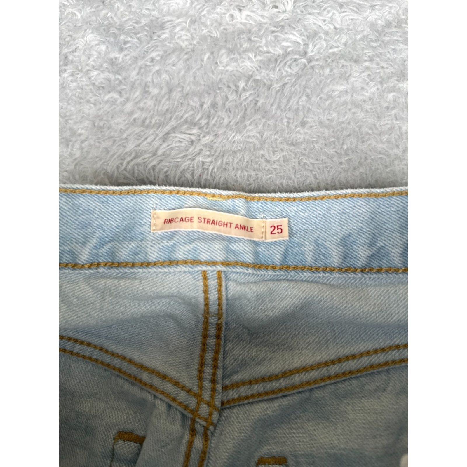 Levi's Levis Premium Pants Women 25 Blue Denim Jeans Big E Ribcage Straight Ankle 25x26 Size 42" / US 20 - 6 Thumbnail