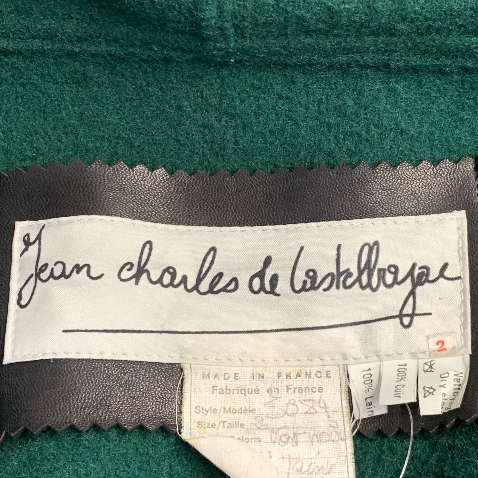 Jean Charles De Castelbajac Size 2 Green Black Wool Leather Fringe Hooded Coat Size XS / US 0-2 / IT 36-38 - 9 Thumbnail