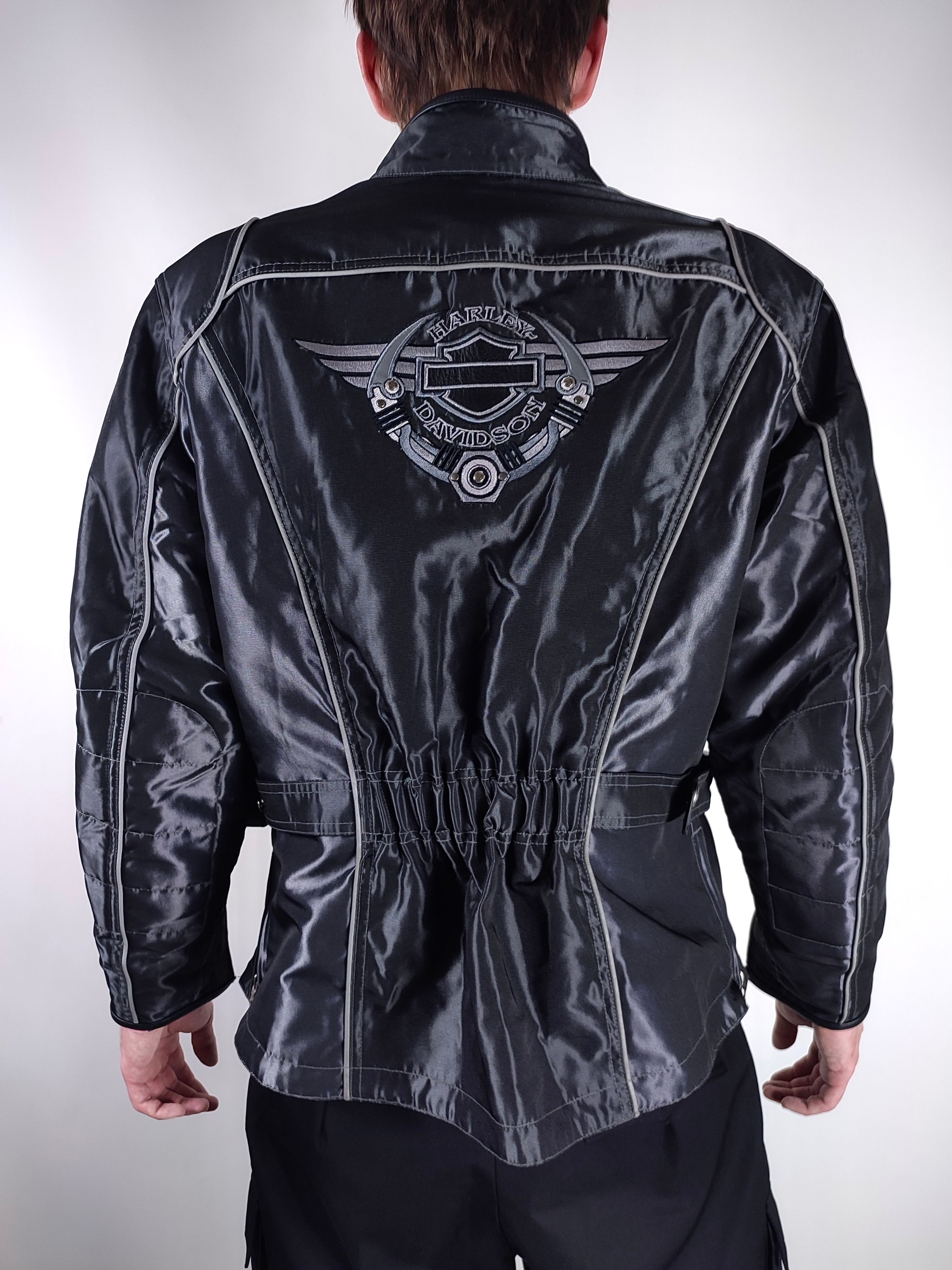 Pre-owned Harley Davidson X Moto Vintage Harley Davidson Reflective Nylon Biker Jacket In Dark Grey