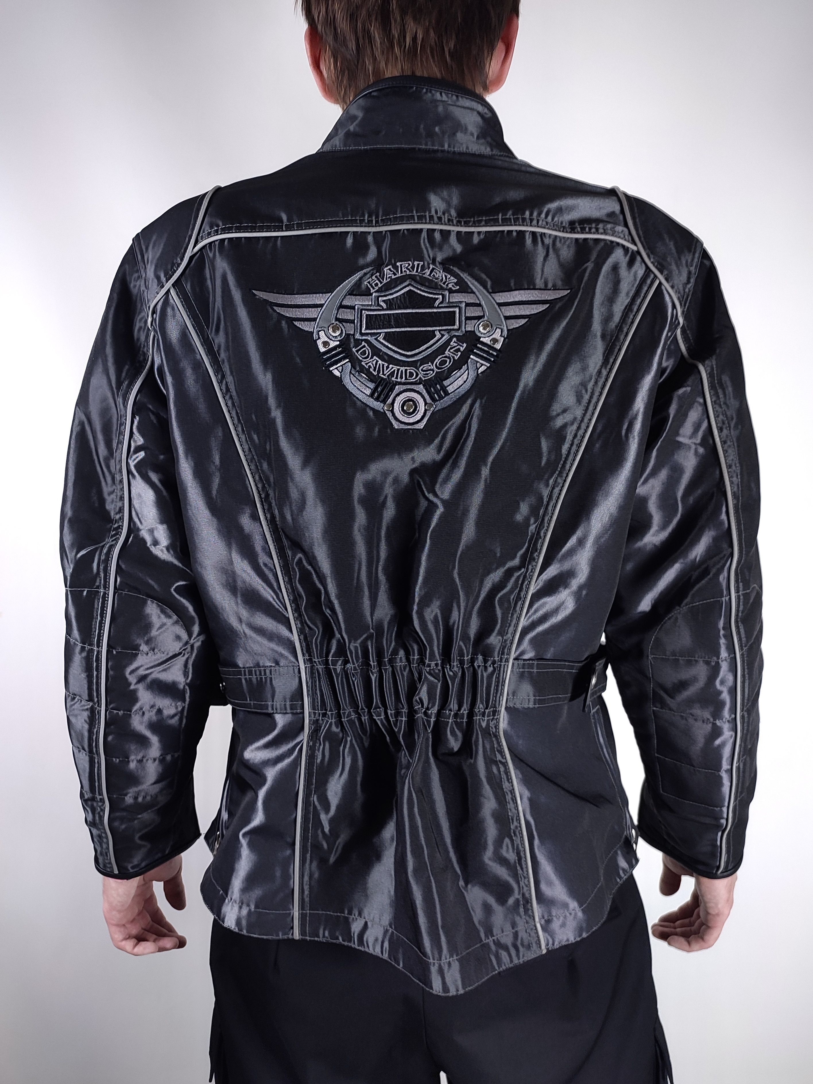 Image of Vintage Harley Davidson Reflective Nylon Biker Jacket in Dark Grey, Men's (Size Large)