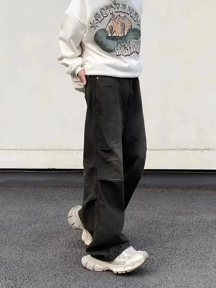 Japanese Brand Retro loose fitting straight leg wide jeans Size US 32 / EU 48 - 3 Thumbnail