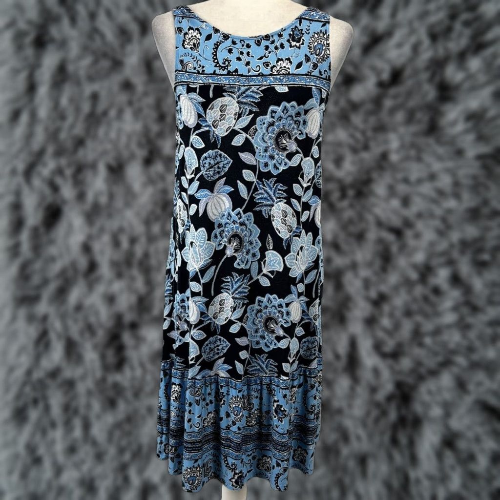Loft LOFT Floral Sleeveless Dress, Small, Blue, Knee Length Shift, Women Size S / US 4 / IT 40 - 1 Thumbnail